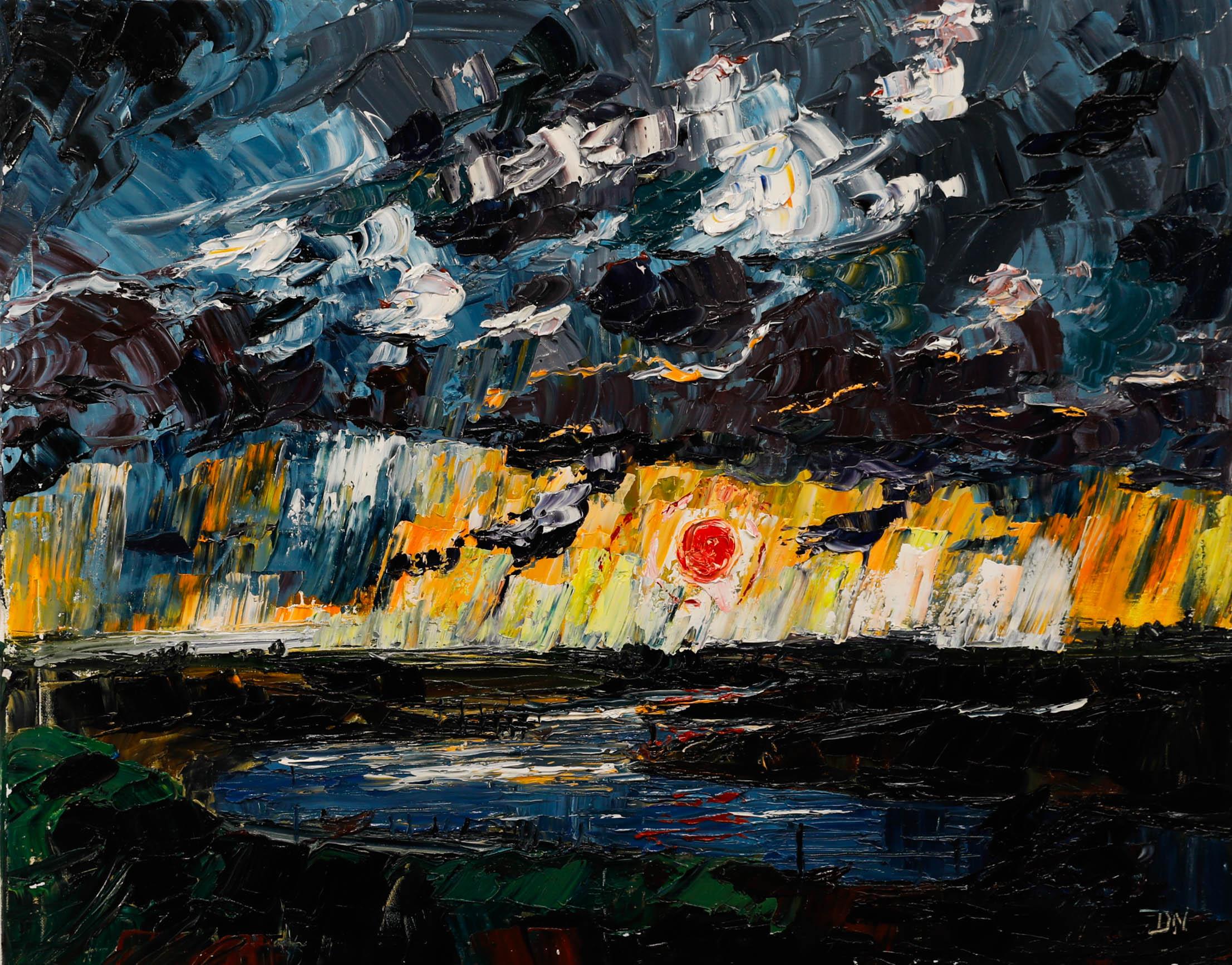 Un paesaggio originale a impasto dell'artista contemporaneo Daniel Nichols. Firmato con iniziali in basso a destra. Su tela su barelle.