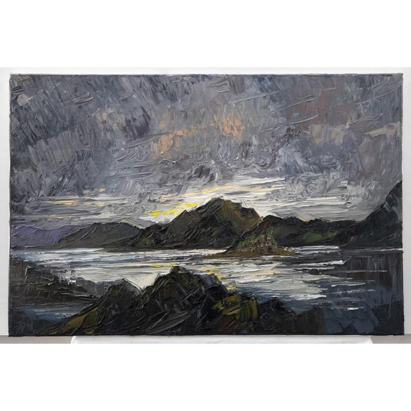 A charming depiction of Glen Afric in Scotland. The artist uses an expressive impasto technique to capture the forming storm clouds which cast an atmospheric shadow over the landscape. Signed to the lower left. On canvas.
