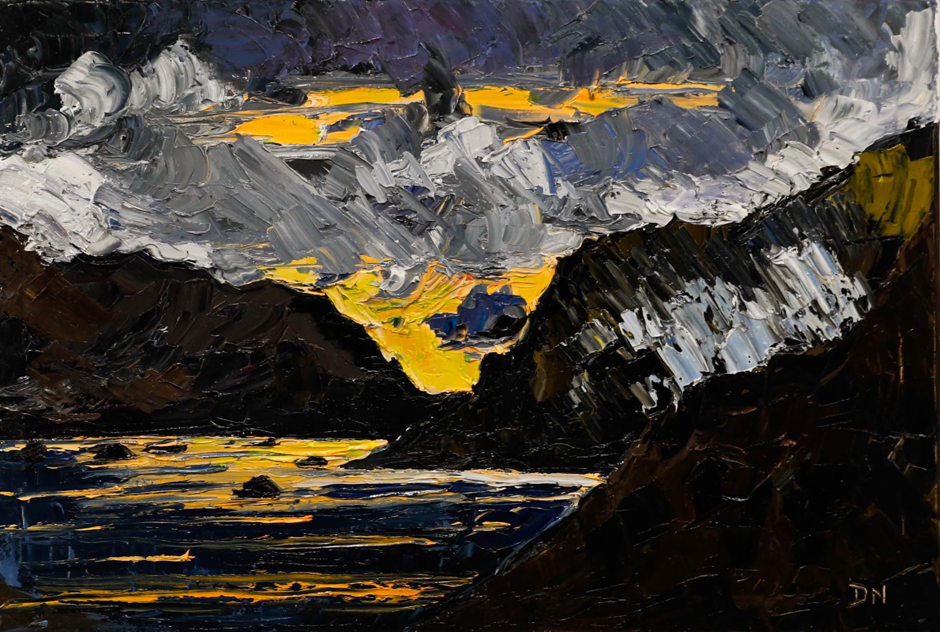 Un paesaggio originale a impasto dell'artista contemporaneo Daniel Nichols. Firmato con iniziali in basso a destra. Su tela su barelle.