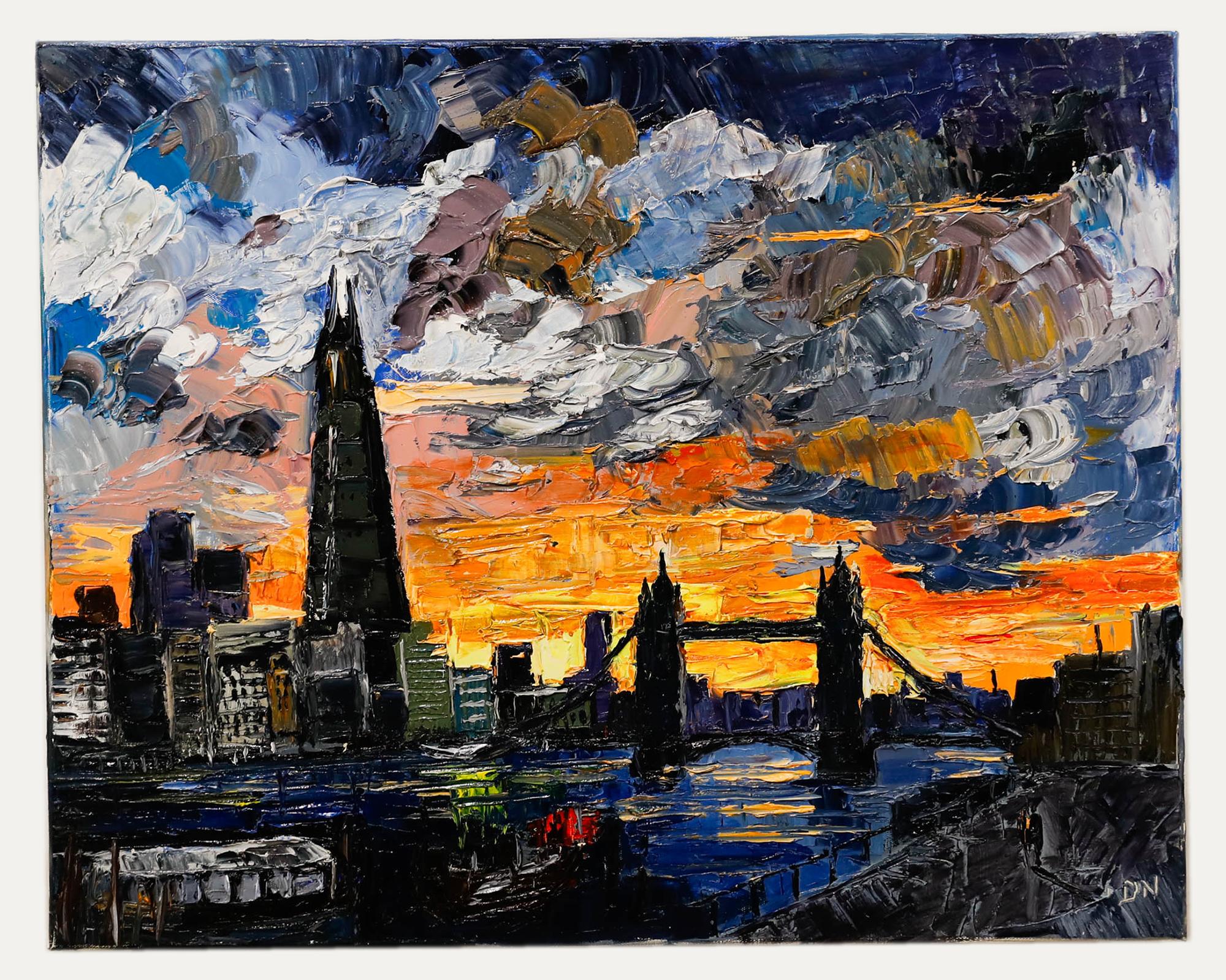 Daniel Nichols - Olio contemporaneo, Tramonto a Londra in vendita 1