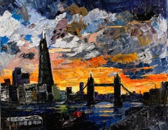 Daniel Nichols - Zeitgenössisches Öl, Londoner Sonnenuntergang