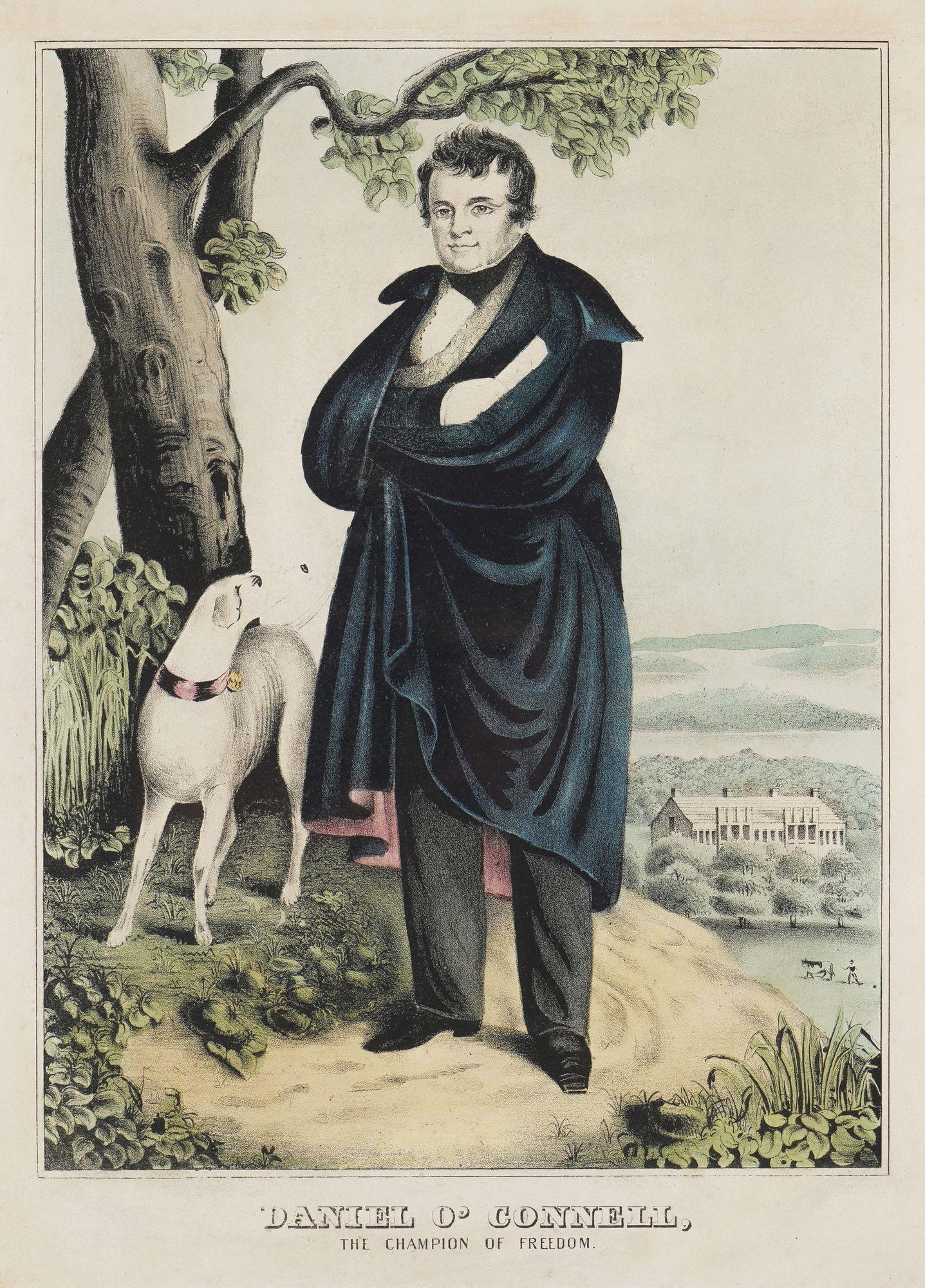 Estampe lithographique coloriée à la main de Daniel O'Connell, héros républicain irlandais, d'après l'original de Currier & Ives. L'œuvre a été conservée de manière professionnelle et est montée et encadrée sur un passe-partout d'archivage sous