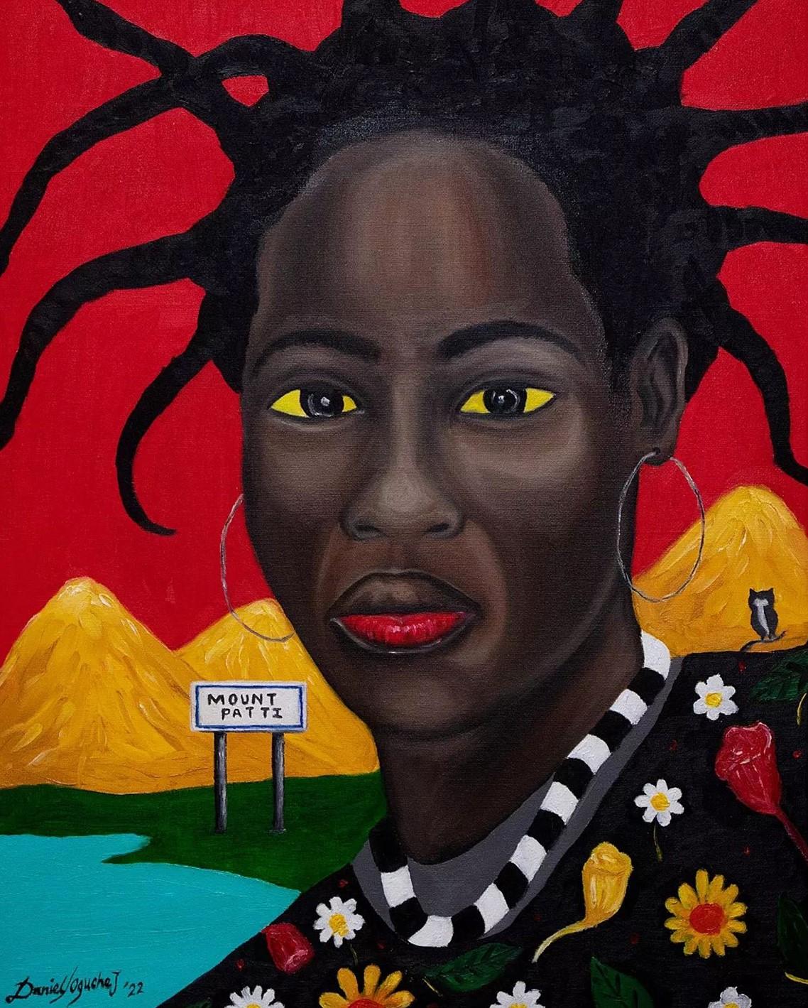Daniel Oguche Junior Figurative Painting - Girl On A Hill