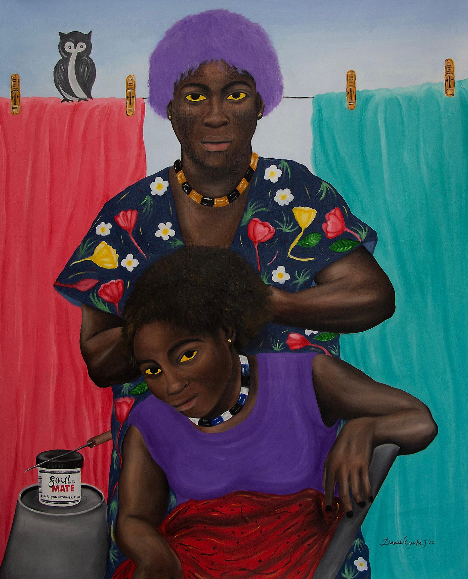 Daniel Oguche Junior Figurative Painting - Mama's Backyard -21st Century, Contemporary, Figurative Portrait, Women, African