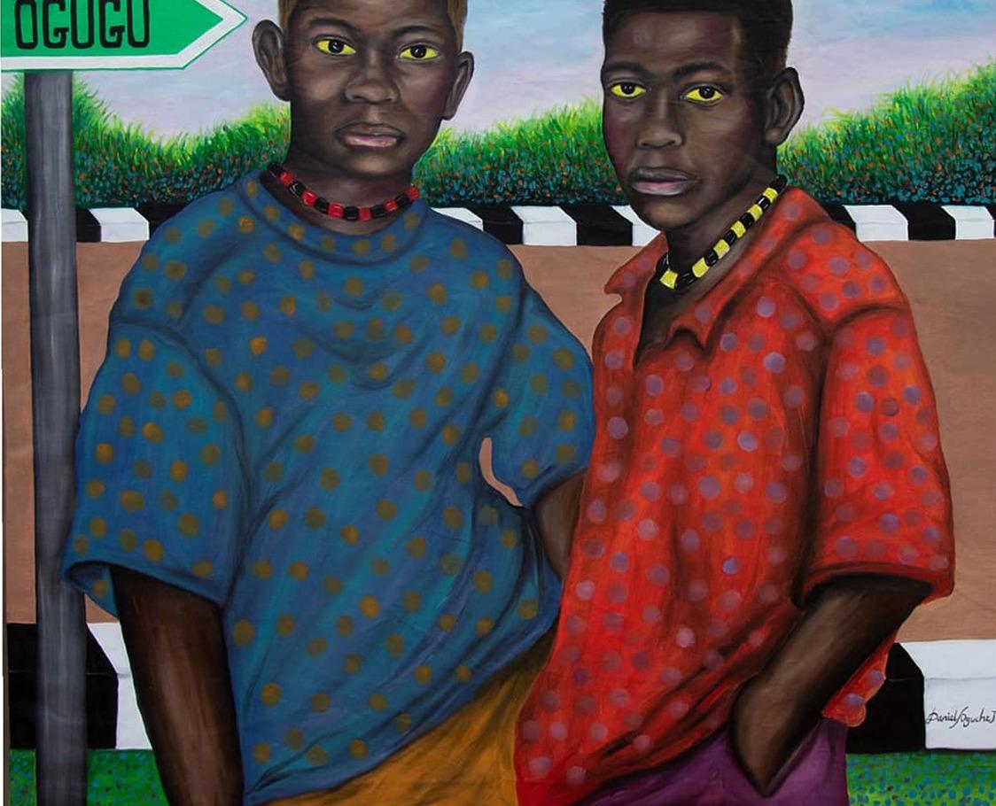 Brothers 1 - Expressionist Painting by Daniel Oguche Junior
