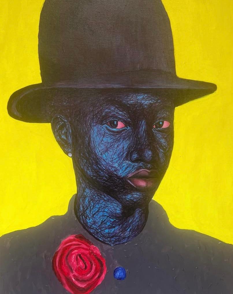 Portrait Painting Daniel Owoeye - Contre toute attente - 21e siècle, Contemporain, Portrait figuratif, Mode, Hommes