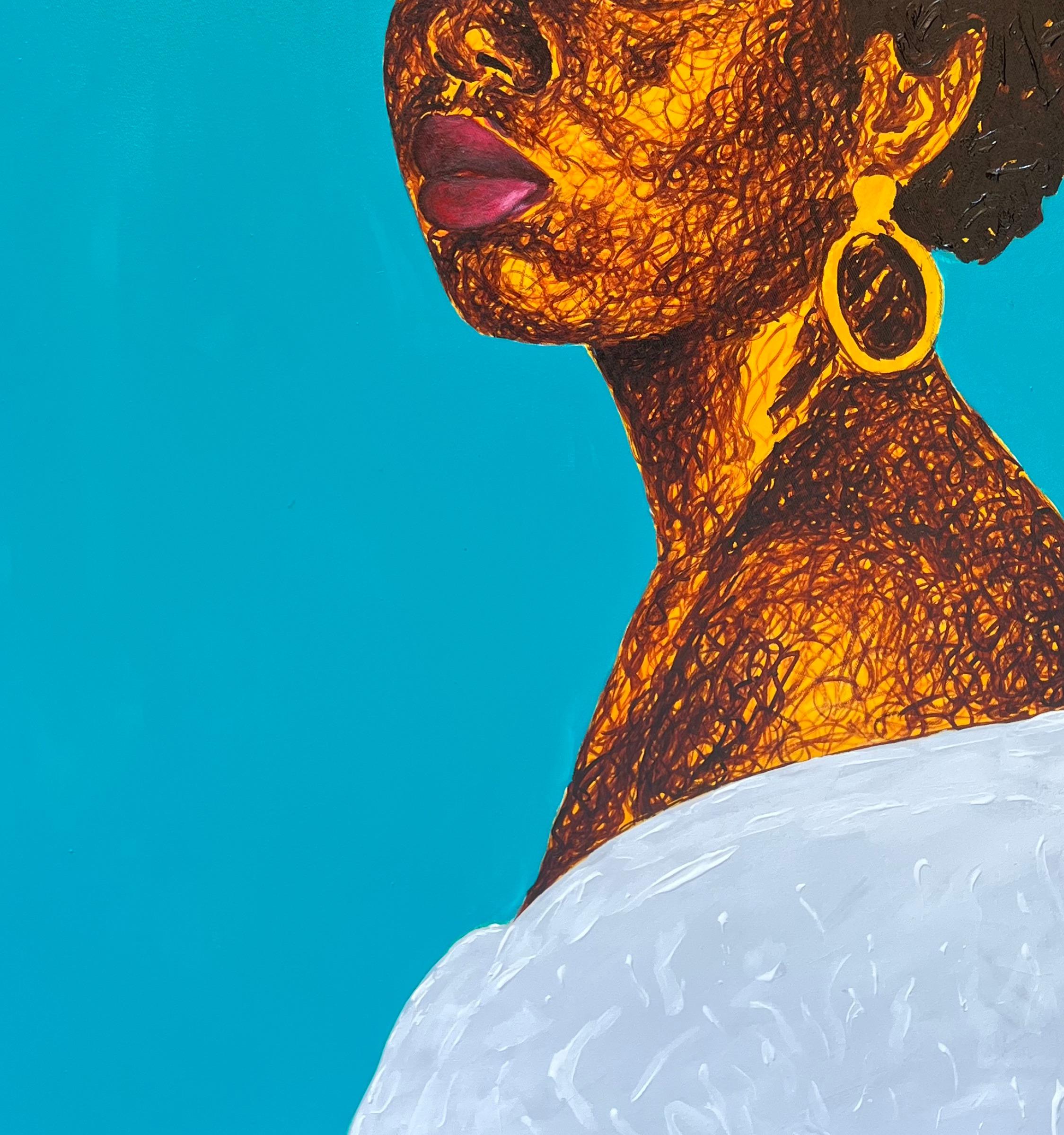 Atinuke (Prezioso dalla nascita) - Portrait Painting Blu di Daniel Owoeye