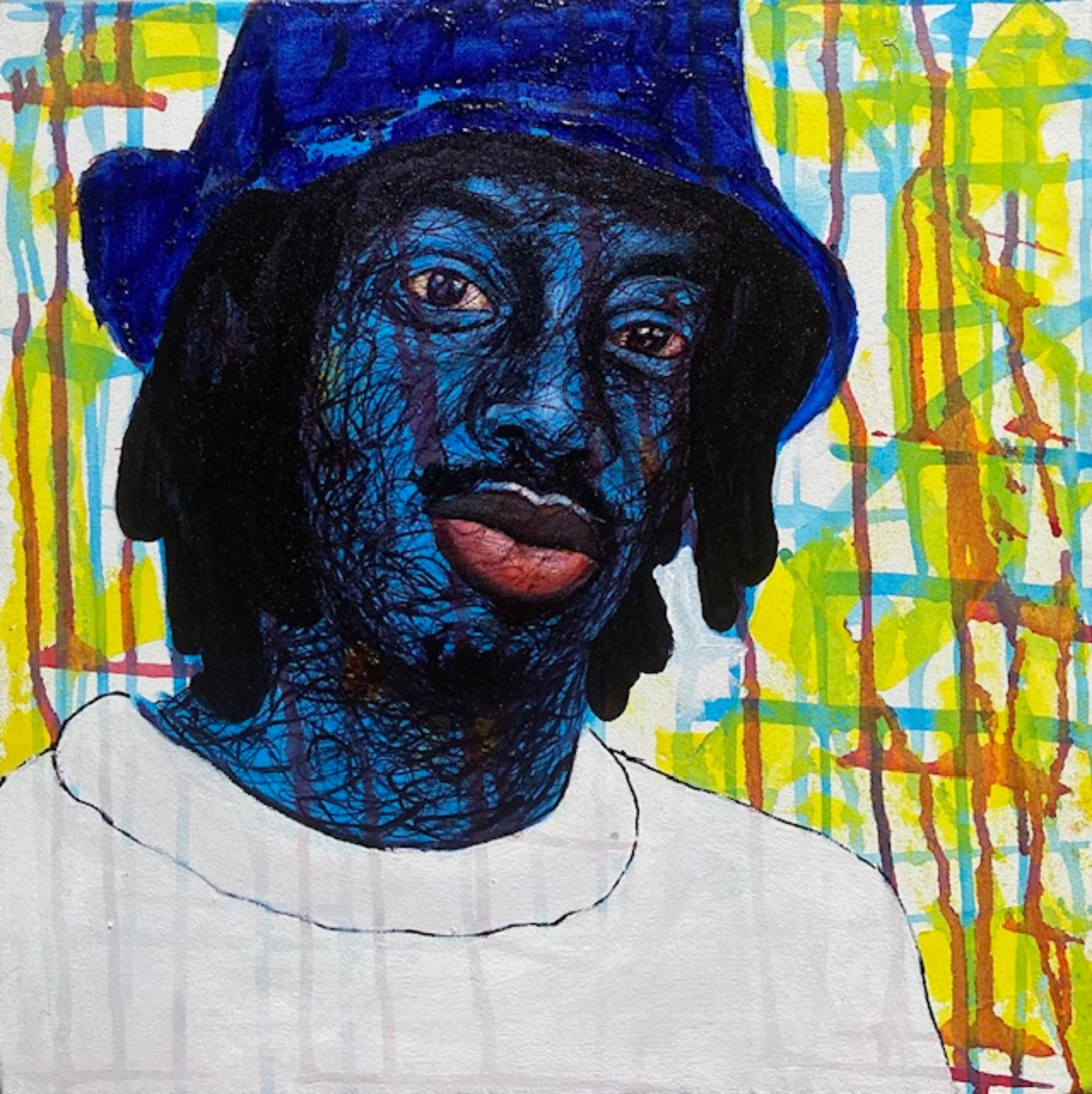 Daniel Owoeye Figurative Painting - Blue Testament 1 -21st Century, Contemporary, Figurative Portrait, Modern Africa