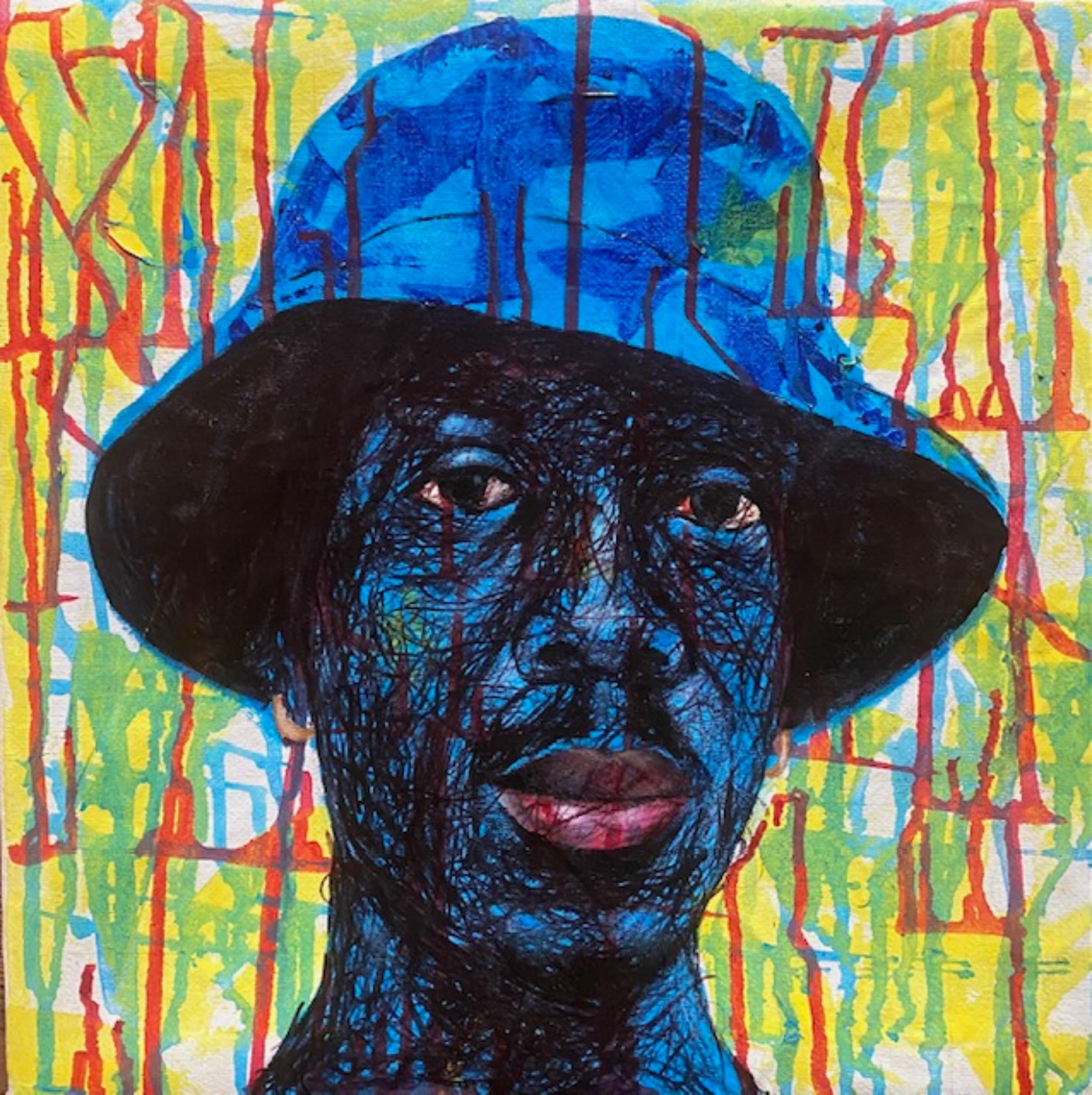 Daniel Owoeye Figurative Painting - Blue Testament 3 -21st Century, Contemporary, Figurative Portrait, Modern Africa