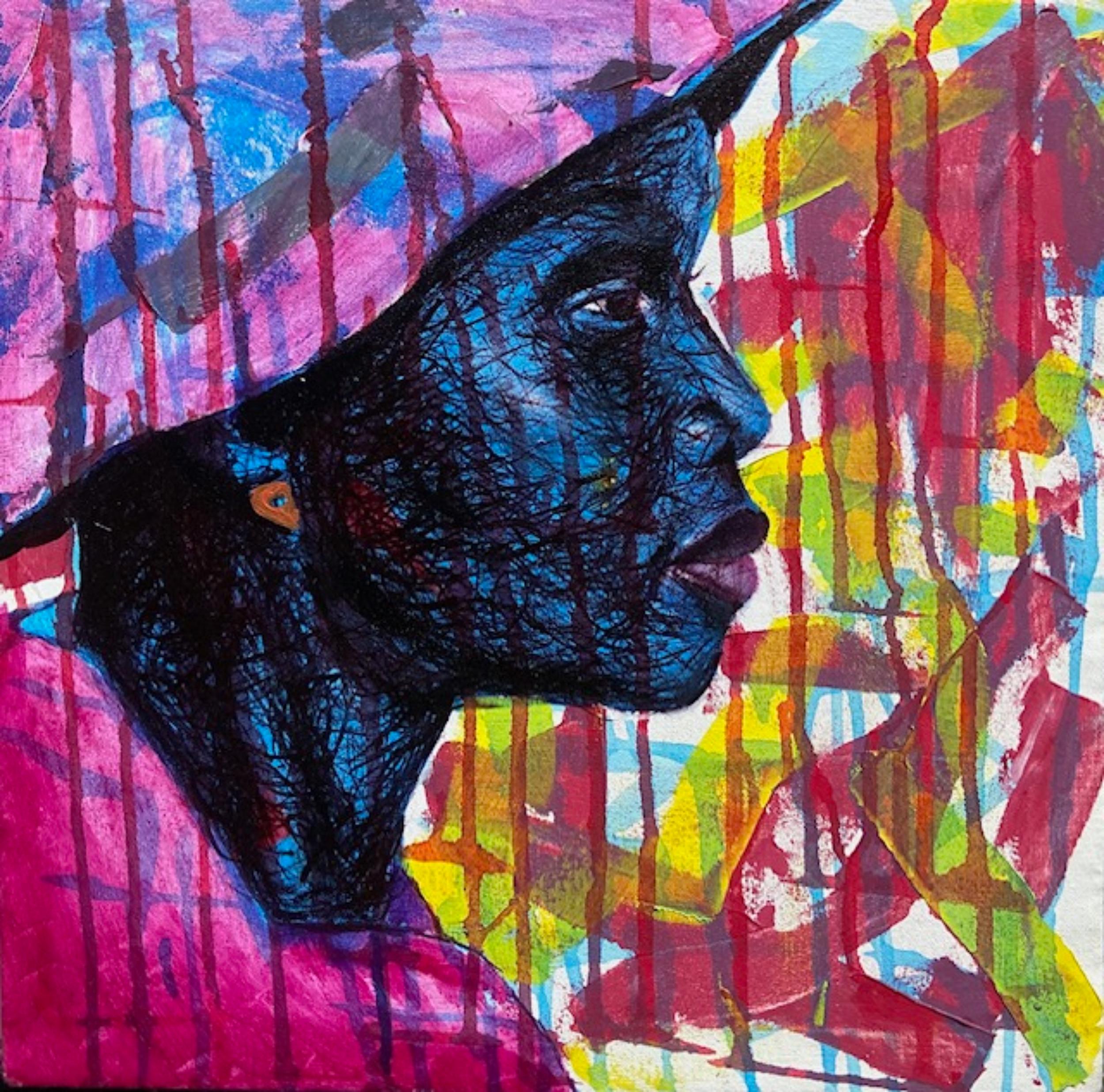 Blaues Testament 7 -21. Jahrhundert, Zeitgenössisch, Figuratives Portrait, Modernes Afrika