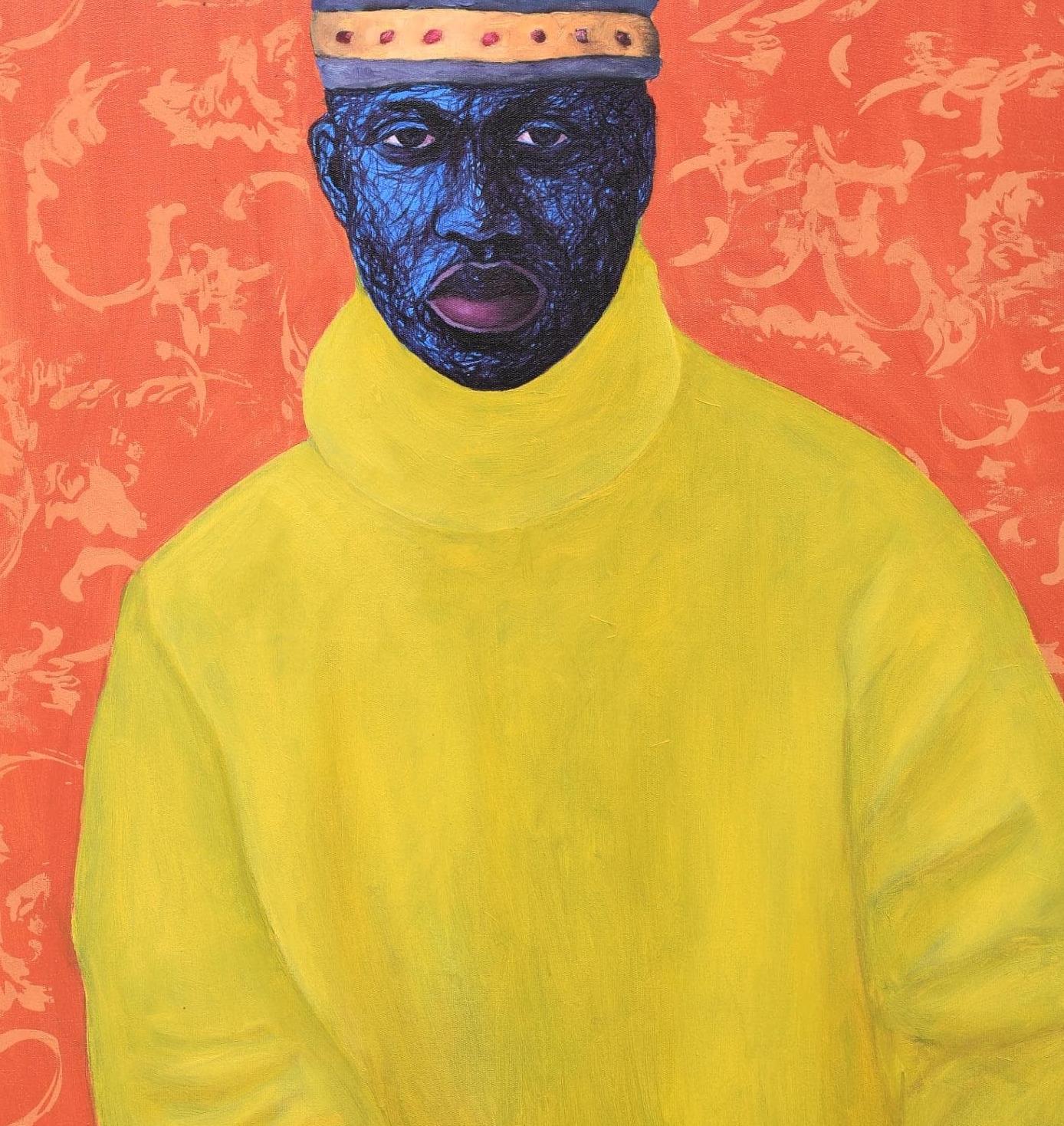 Boy London 2 - 21e siècle, Contemporain, Portrait figuratif, Moderne, Hommes - Orange Portrait Painting par Daniel Owoeye