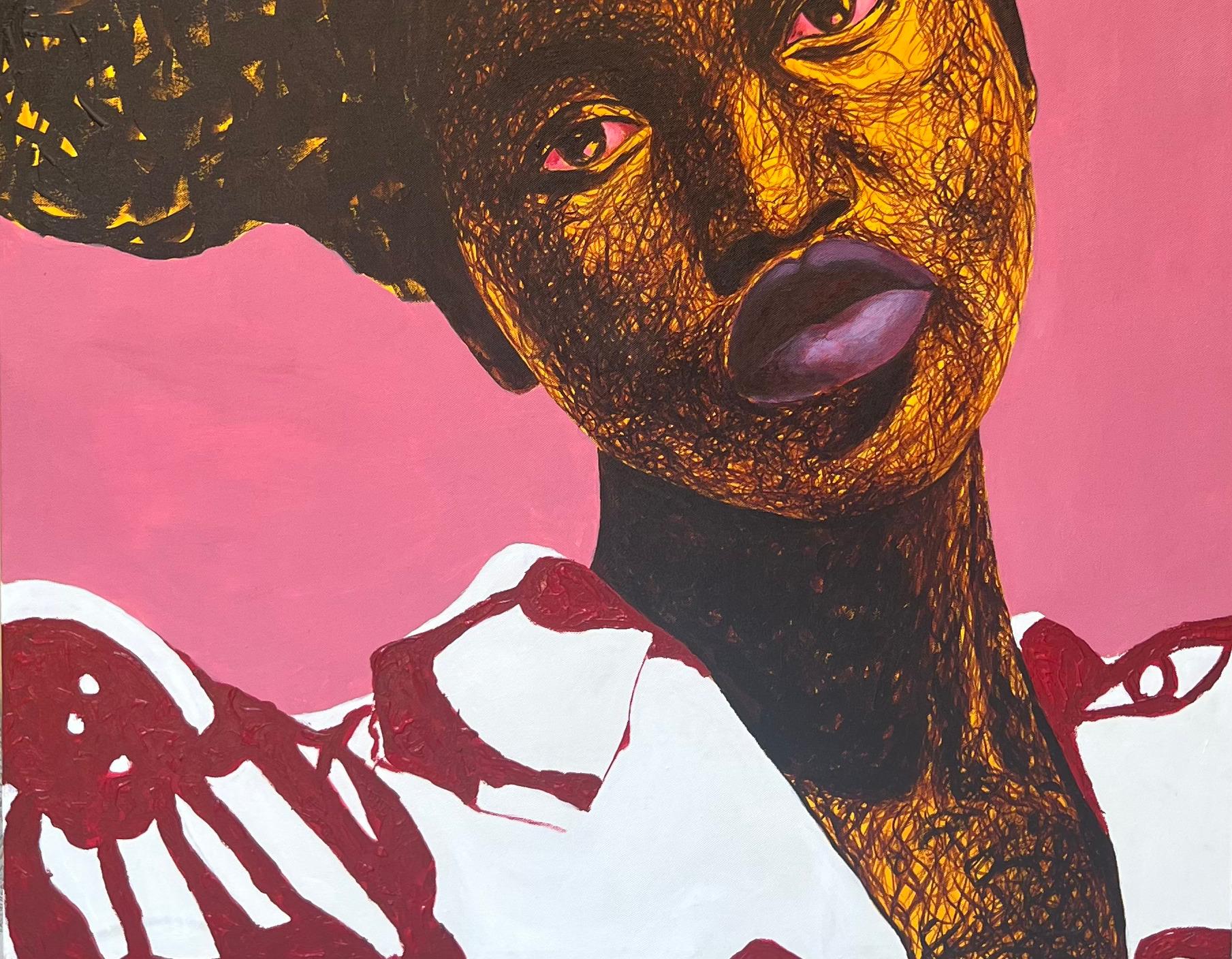 Red Eye - 21. Jahrhundert Contemporary, Figuratives Porträt, Frau starrt aufmerksam (Zeitgenössisch), Painting, von Daniel Owoeye