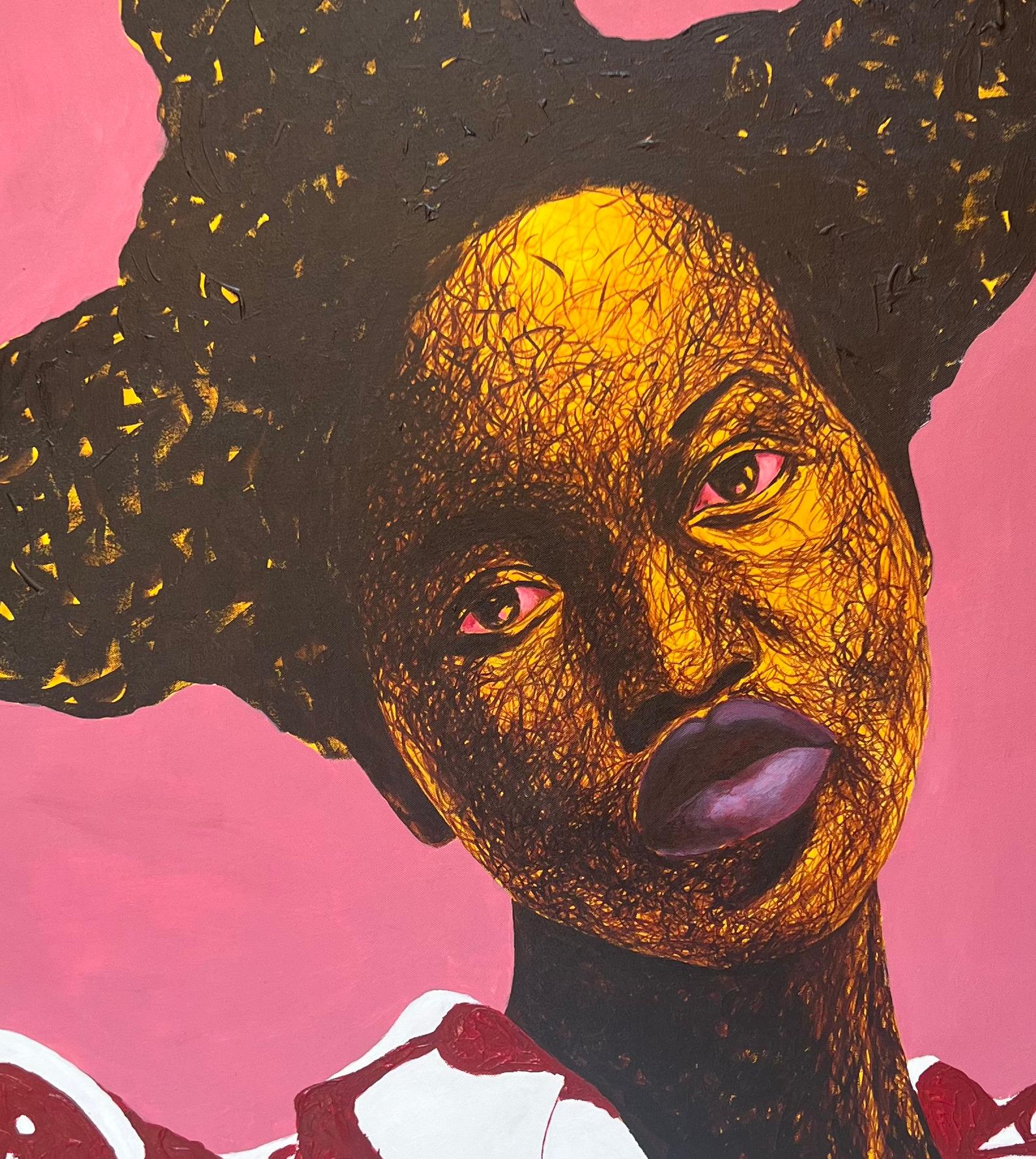 Red Eye - 21. Jahrhundert Contemporary, Figuratives Porträt, Frau starrt aufmerksam (Braun), Figurative Painting, von Daniel Owoeye