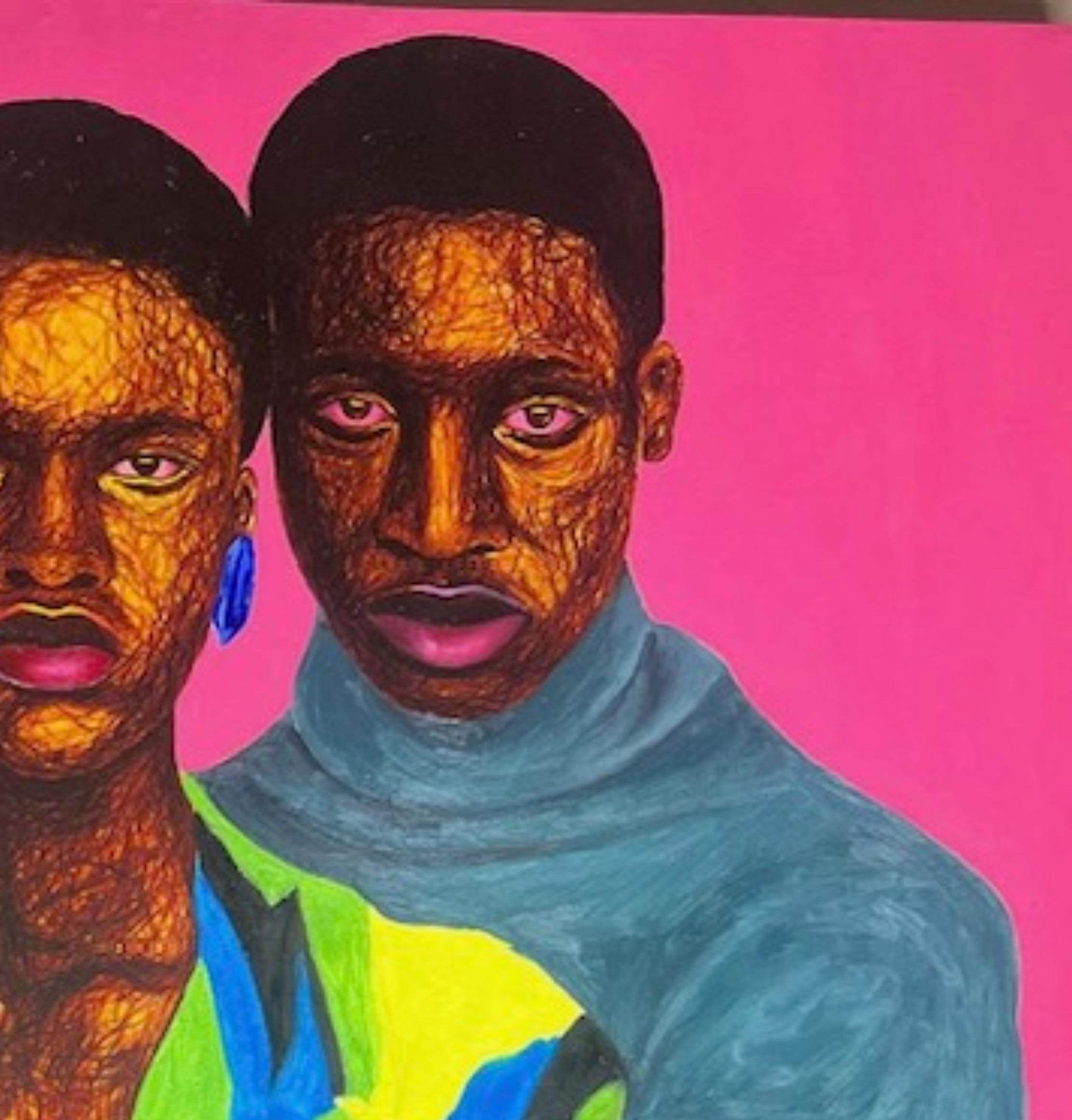 True Friend 1 - 21st Century, Contemporary, Figurative Portrait, Women Love Men - Expressionist Painting by Daniel Owoeye