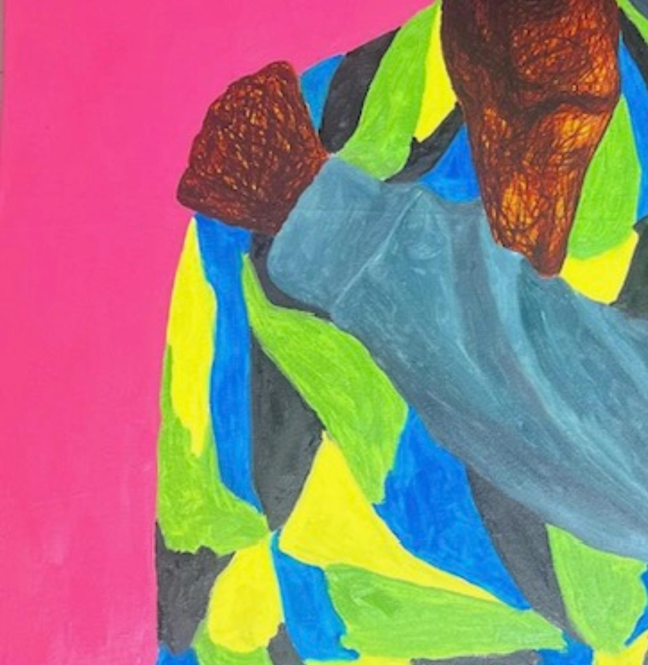True Friend 1 - 21st Century, Contemporary, Figurative Portrait, Women Love Men - Pink Figurative Painting by Daniel Owoeye