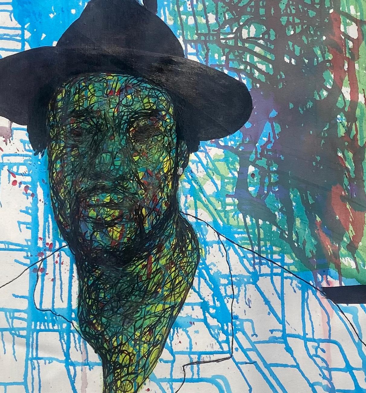 Sin título  -Siglo XXI, Contemporáneo, Retrato Figurativo, Moderno, Hombres, Colores - Portrait Painting Azul de Daniel Owoeye