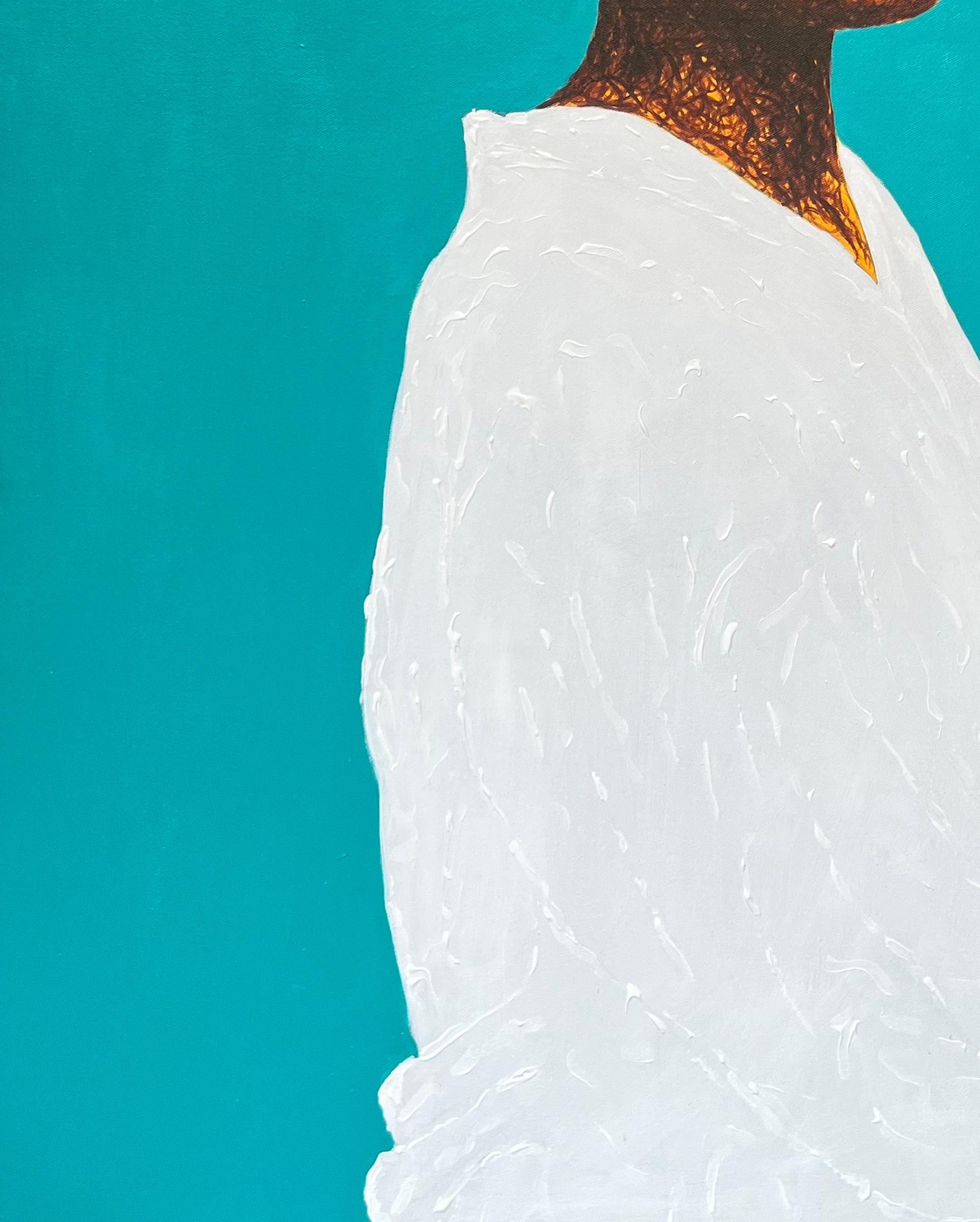 Sin título - Siglo XXI, Contemporáneo, Retrato figurativo, Mujer sobre blanco, Azul en venta 1