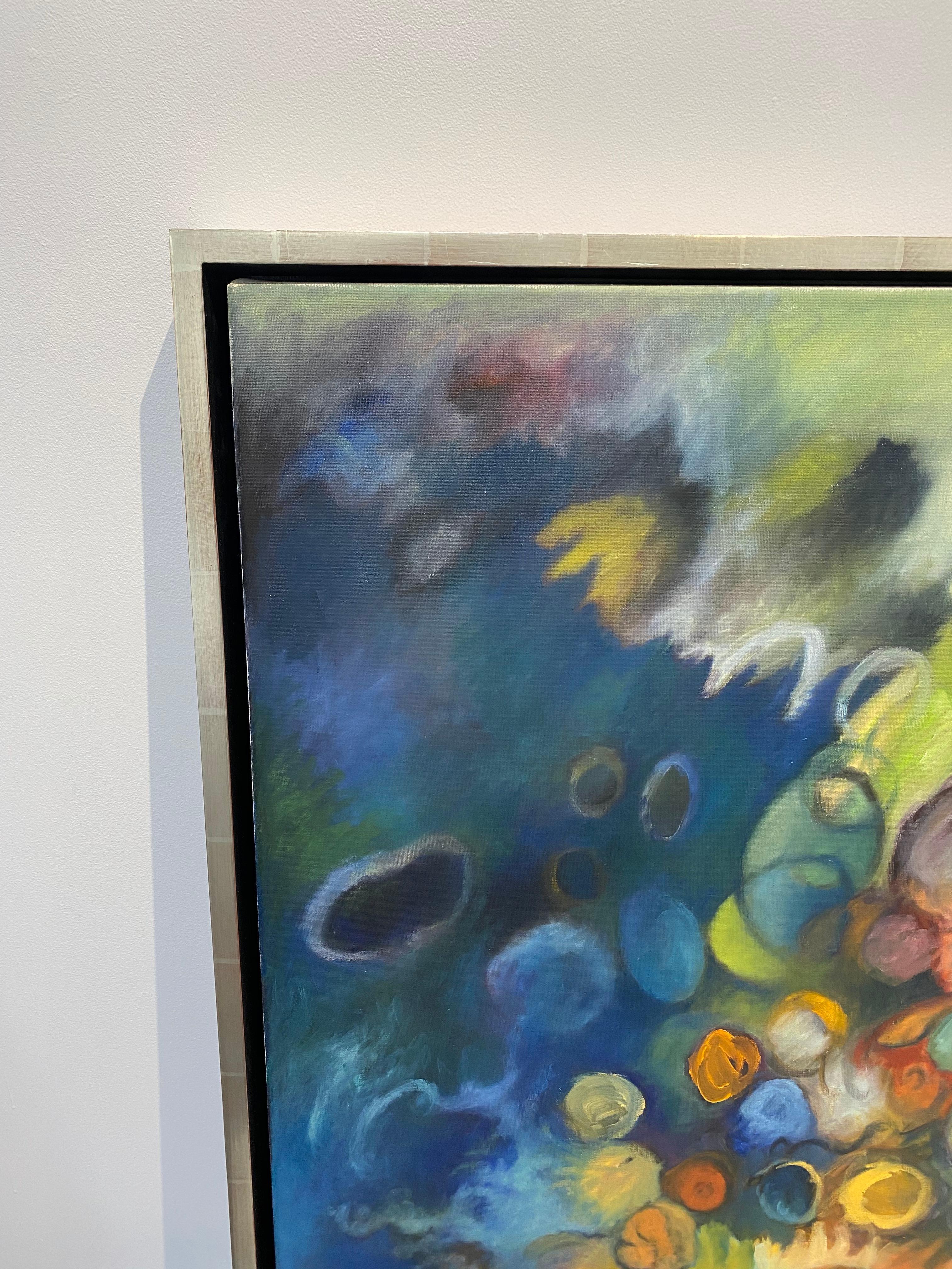 Círculos Uno, Naranja, Verde, Índigo, Cerceta, Violeta Oscuro Círculo Cuadrado Abstracto - Abstract Painting Negro de Daniel Pailes-Friedman