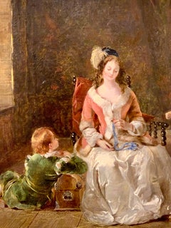 Antique English 19th century interior with mother and child and family treasures