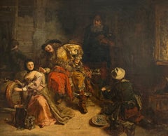 Fine English Victorian Tavern Interior Scene with Figures English Oil Painting