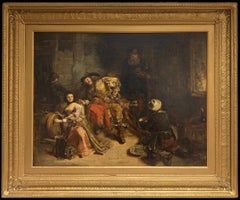 Fine English Victorian Tavern Interior Scene with Figures English Oil Painting