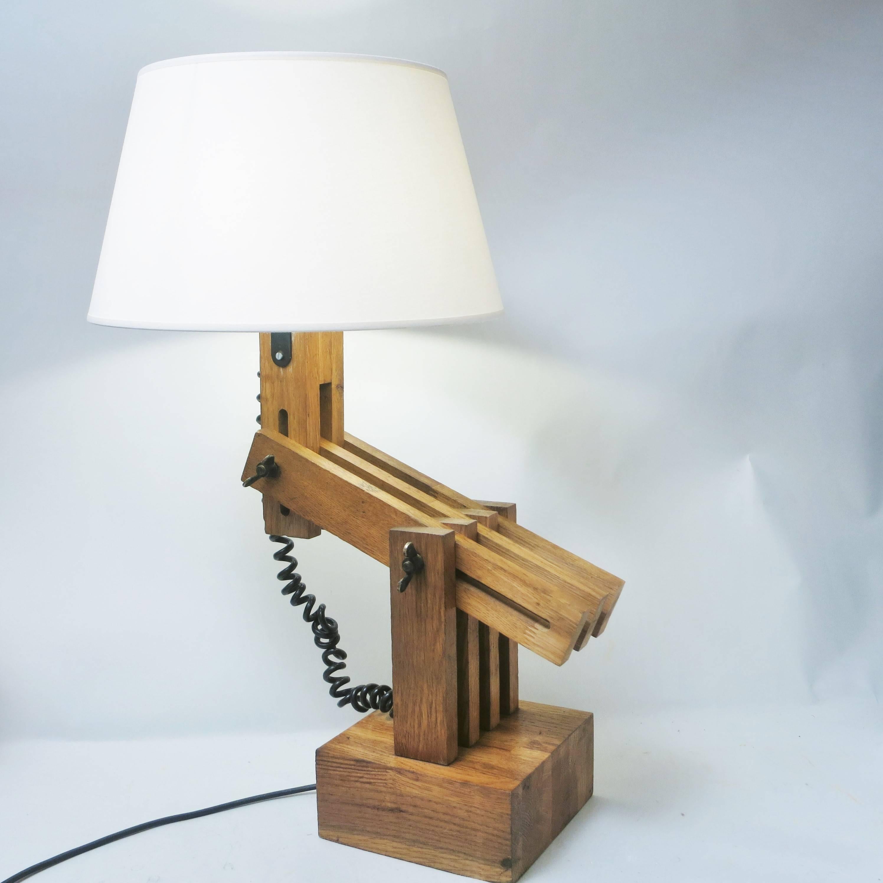 Wood Daniel Pigeon Articulated Oak Lamp Le Chene Sauvage, 1980