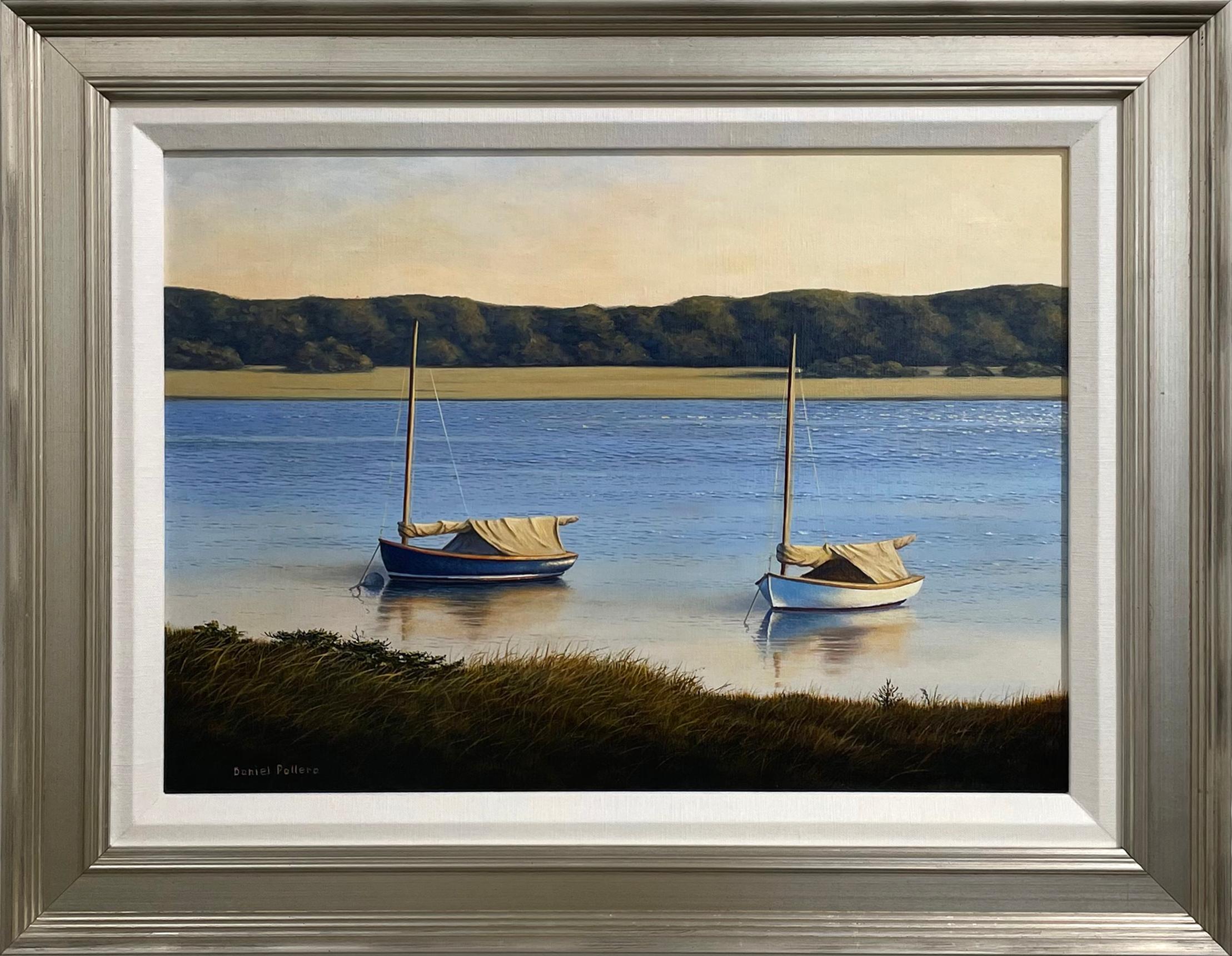 Daniel Pollera Landscape Painting - "Catboats, " Coastal Landscape Oil Painting