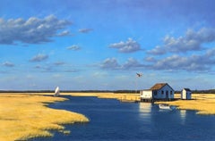 Daniel Pollera, "Mid Autumn Salt Marsh" 40x60 New England Landscape Oil Painting