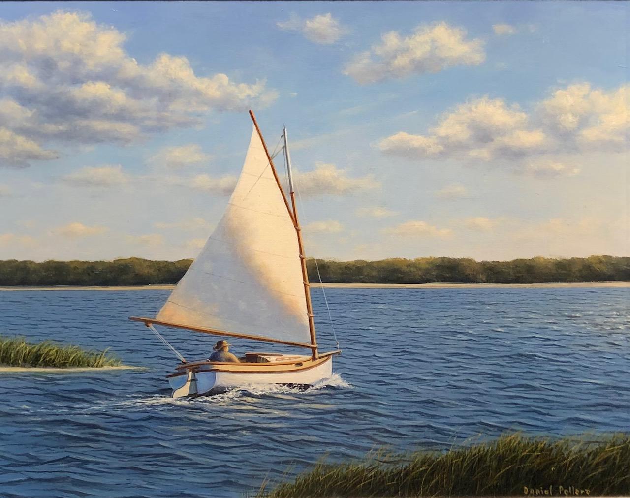 Daniel Pollera Landscape Painting - "Sailing Out to the Bay, " Realist Coastal Oil Painting