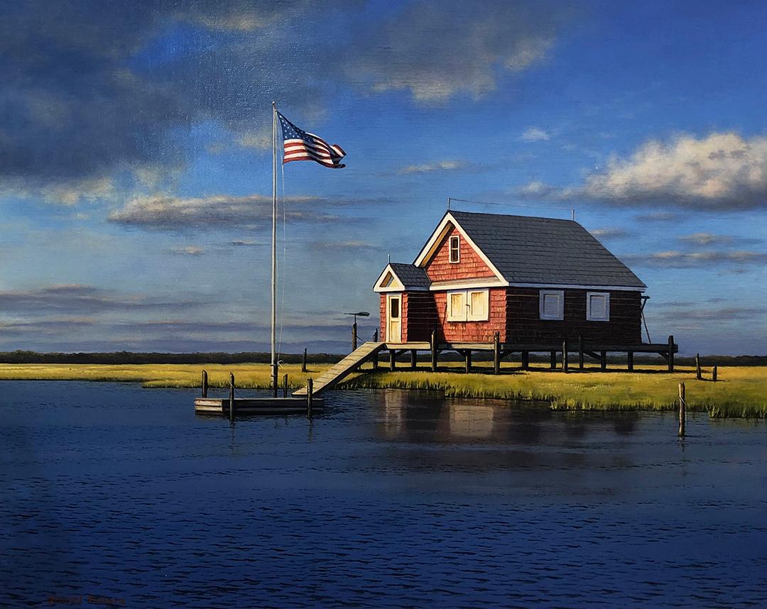 Seaman Bay House - Gray Landscape Painting by Daniel Pollera