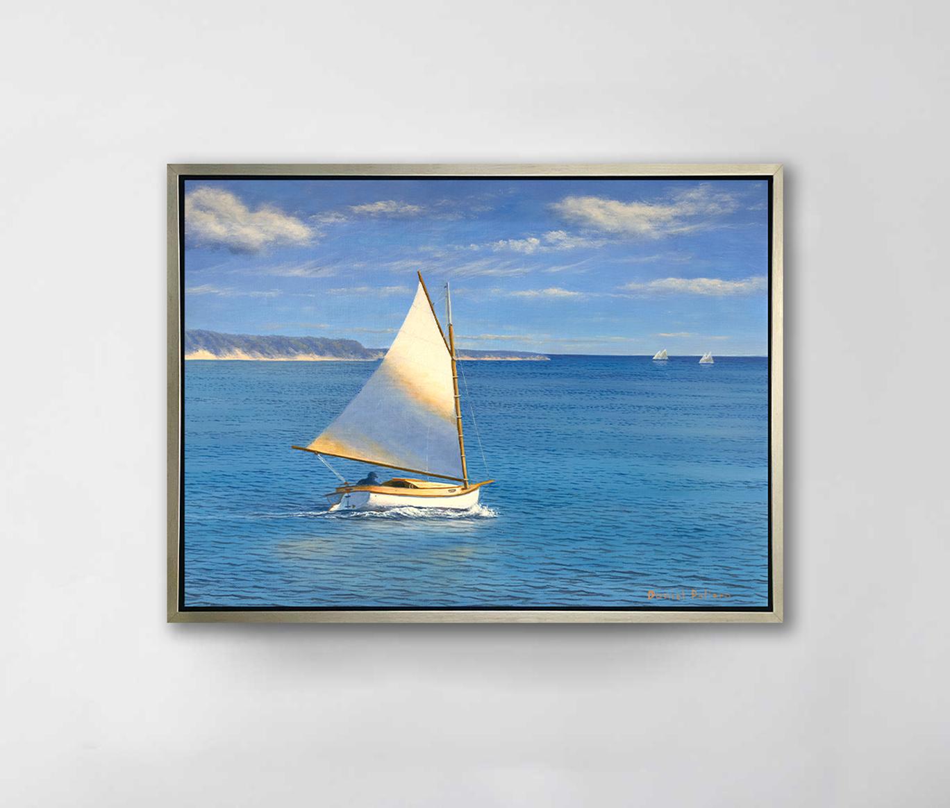 This coastal seascape Limited Edition giclee print by Daniel Pollera is an edition size of 10. Printed on canvas, this giclee ships framed in a warm silver floater frame wired and ready to hang. Other floater frame options are available in gold,