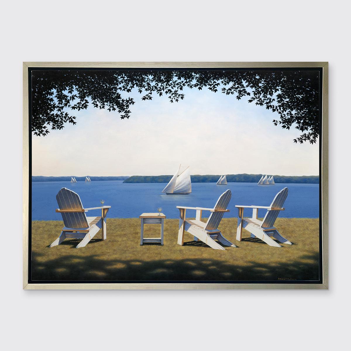 „Afternoon Seating“, gerahmter Giclee-Druck in limitierter Auflage, 9 Zoll x 12 Zoll (Grau), Landscape Print, von Daniel Pollera