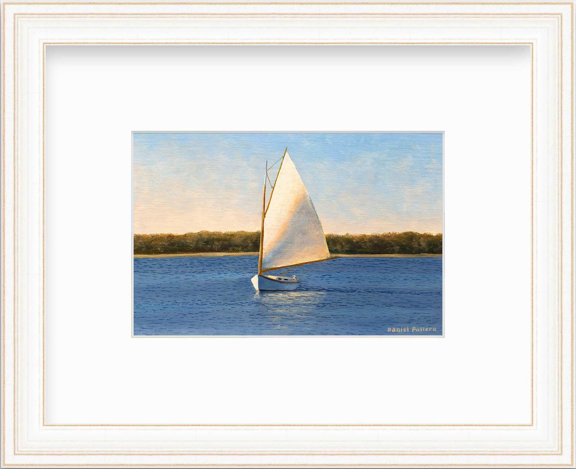 « Voilier blanc », imprimé encadré en édition limitée, 30,48 x 45,72 cm - Print de Daniel Pollera