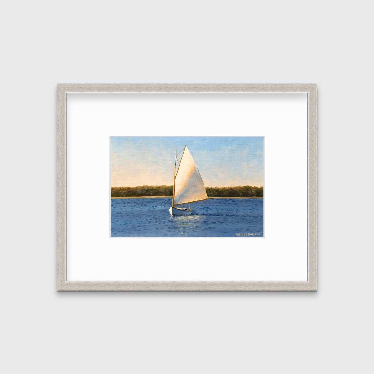 Daniel Pollera Landscape Print – ""Weißer Segelboot", gerahmter Druck in limitierter Auflage, 12 Zoll x 18 Zoll"