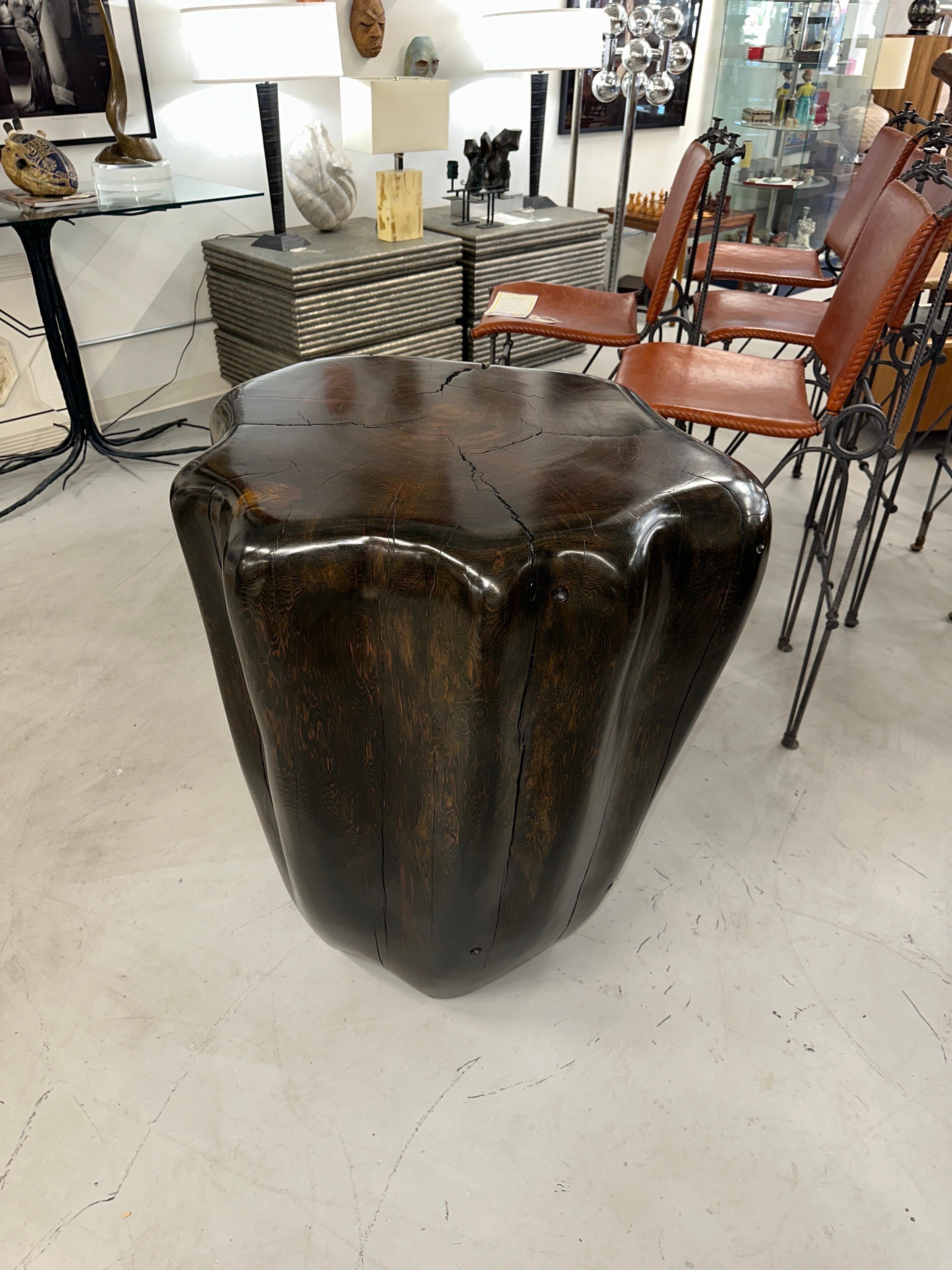 A truly wonderful sculptural pedestal table by the noted California artist Daniel Pollock. We believe this wood to be Cedar. Massive scale, this piece can be used as a pedestal, a center hall table or with a piece of glass on top a dining table. The