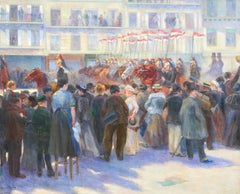 The parade of the dragon-lancers, french military painting