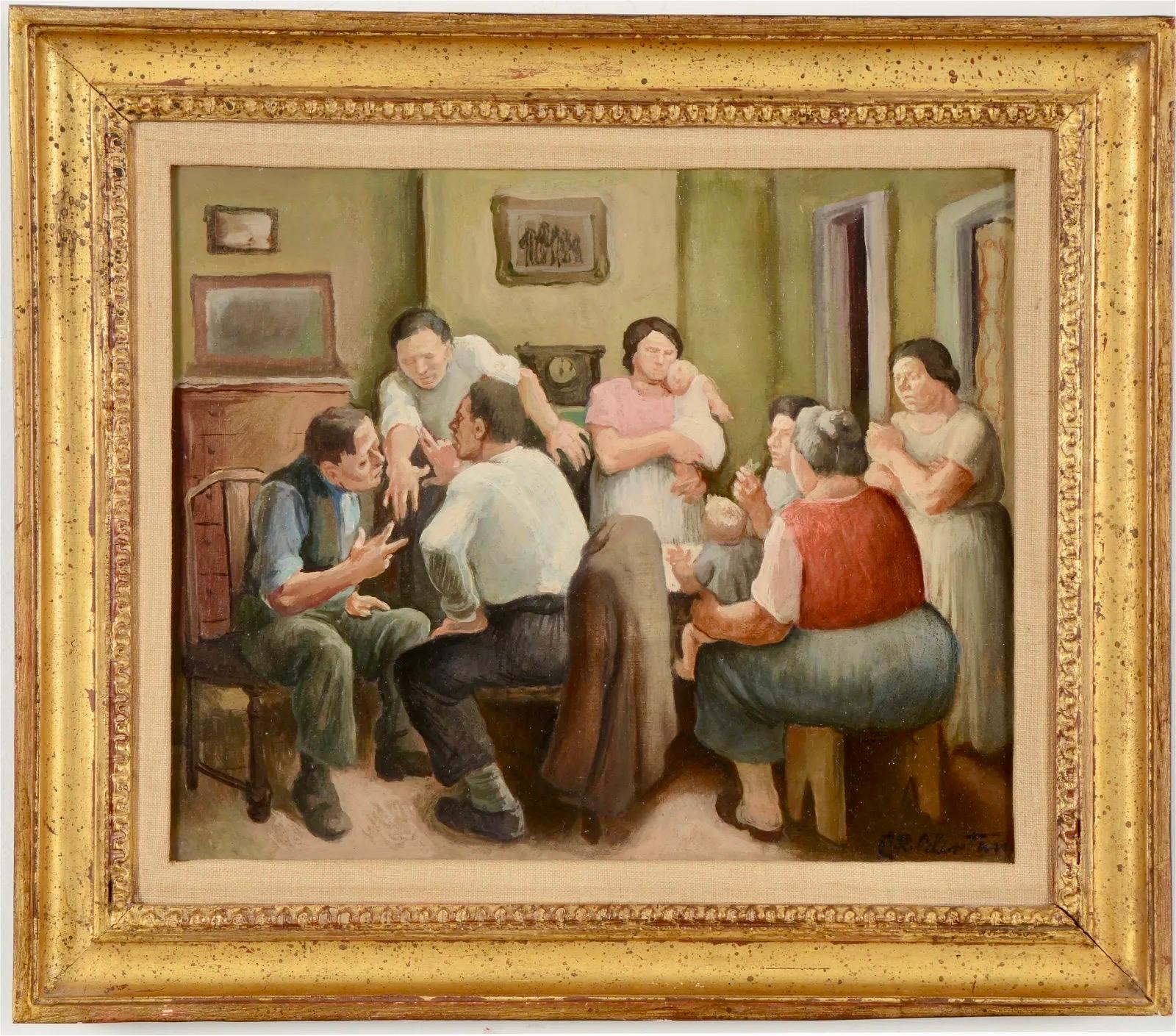 Aschenbecher „A Marro“, WPA, amerikanische Szene, Sozialrealismus, Modernismus, Mitte des 20. Jahrhunderts  – Painting von Daniel Ralph Celentano