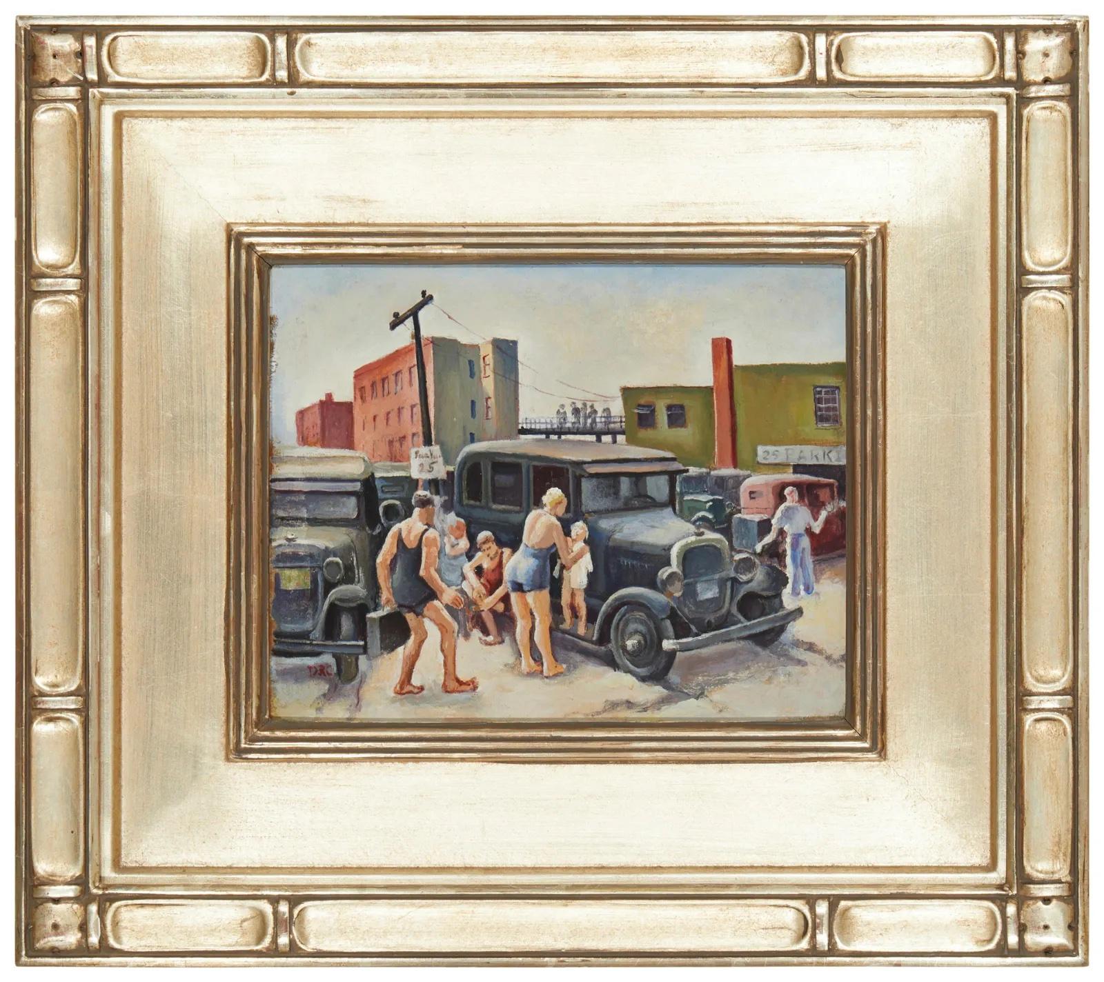 Aschenbecher, Long Beach WPA, amerikanische Szene, Sozialer Realismus, Modernismus, Mitte des 20. Jahrhunderts  – Painting von Daniel Ralph Celentano