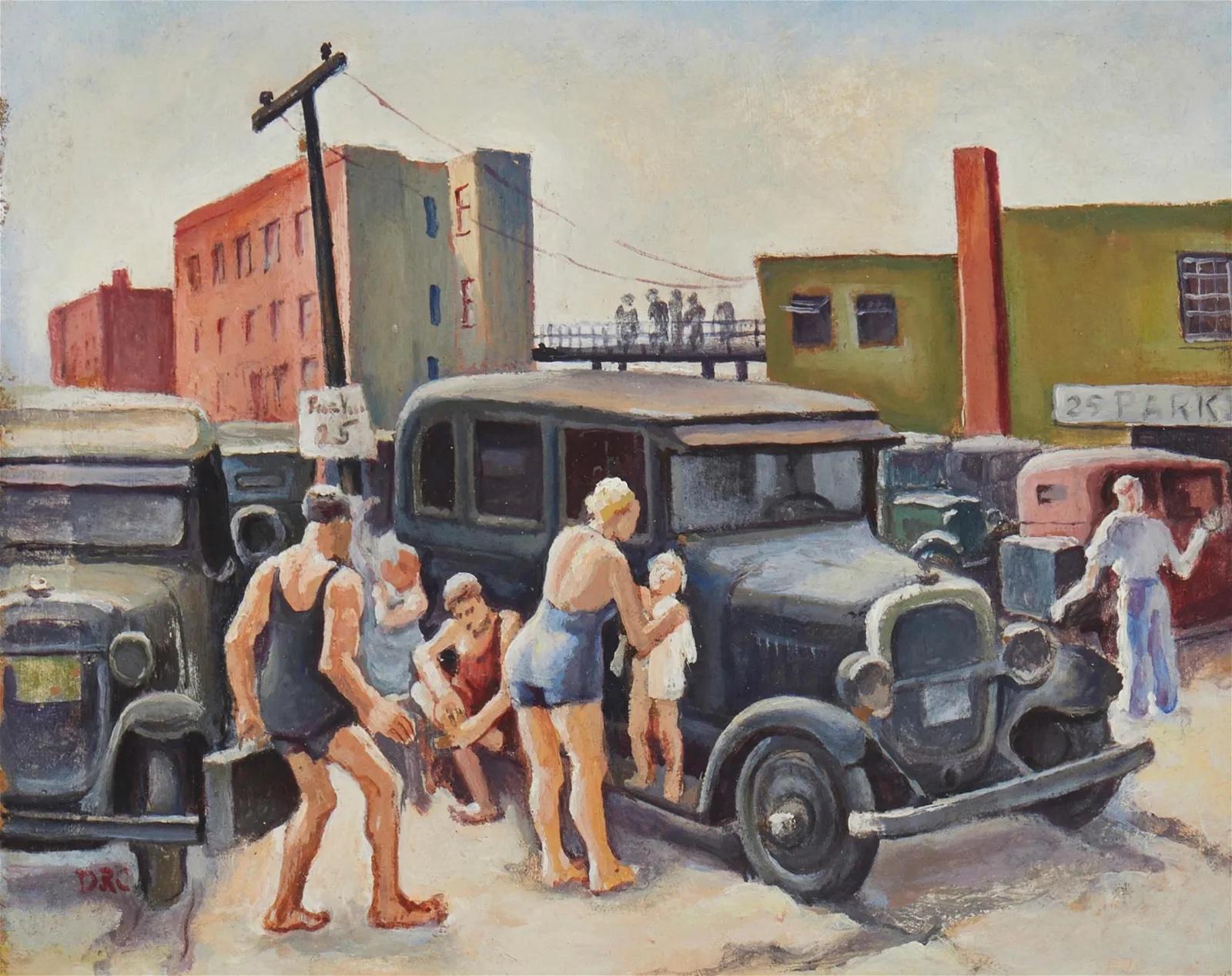 Daniel Ralph Celentano Figurative Painting - Long Beach WPA Mid 20th Century American Scene Social Realism Modernism Ashcan 