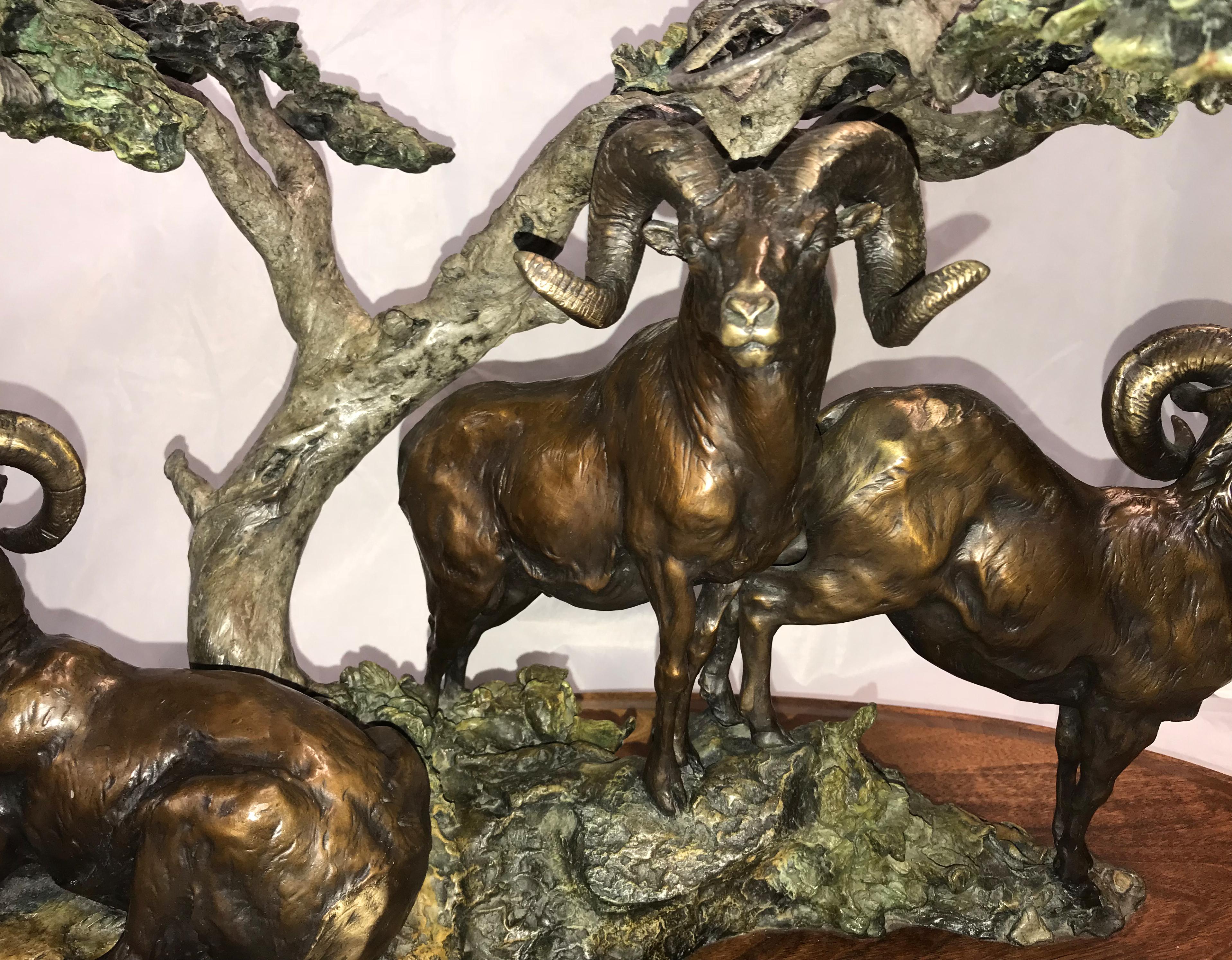 Daniel Ray Parker Bronze Table Sculpture with Three Rams, Distant Thunder In Good Condition In Milford, NH