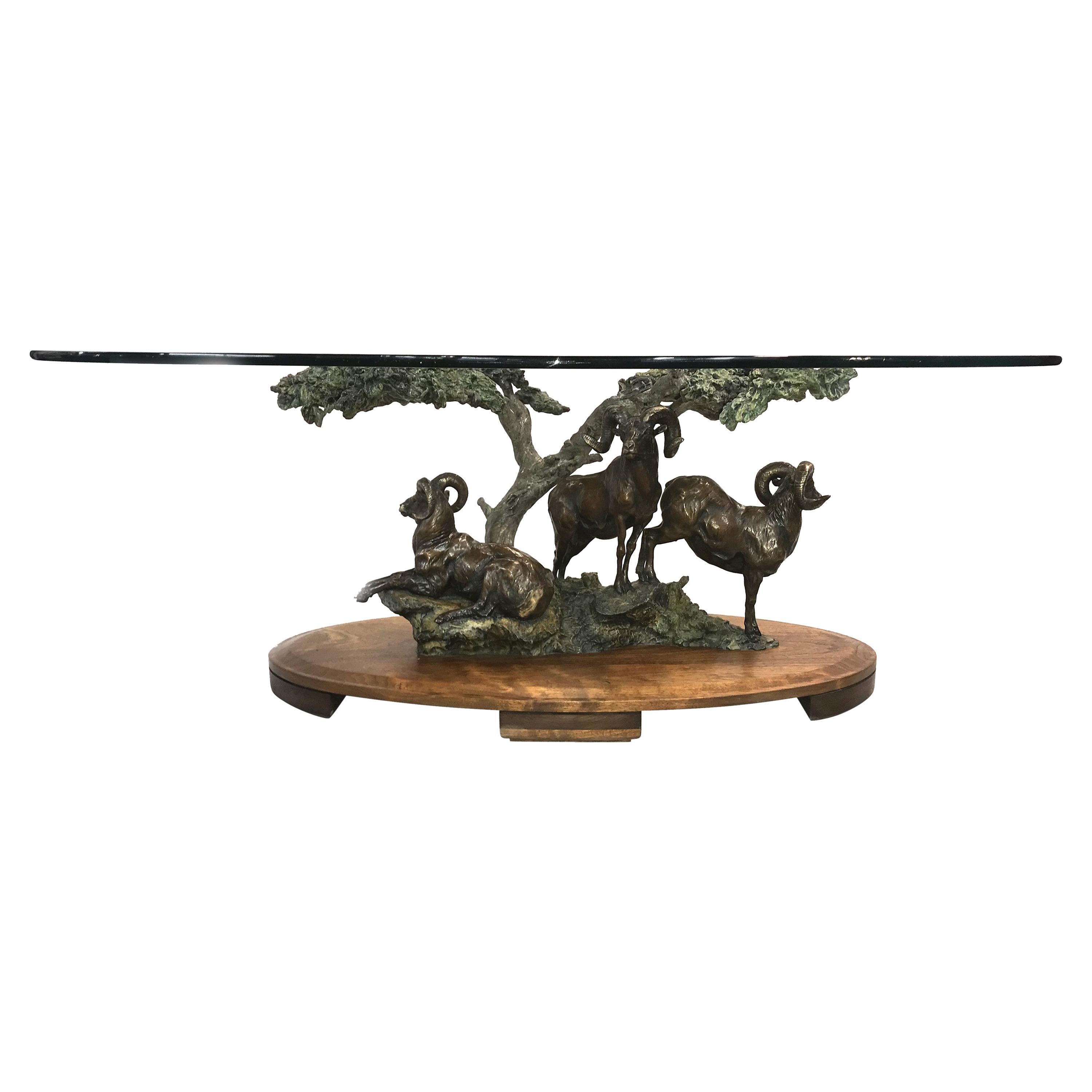 Daniel Ray Parker Bronze Table Sculpture with Three Rams, Distant Thunder