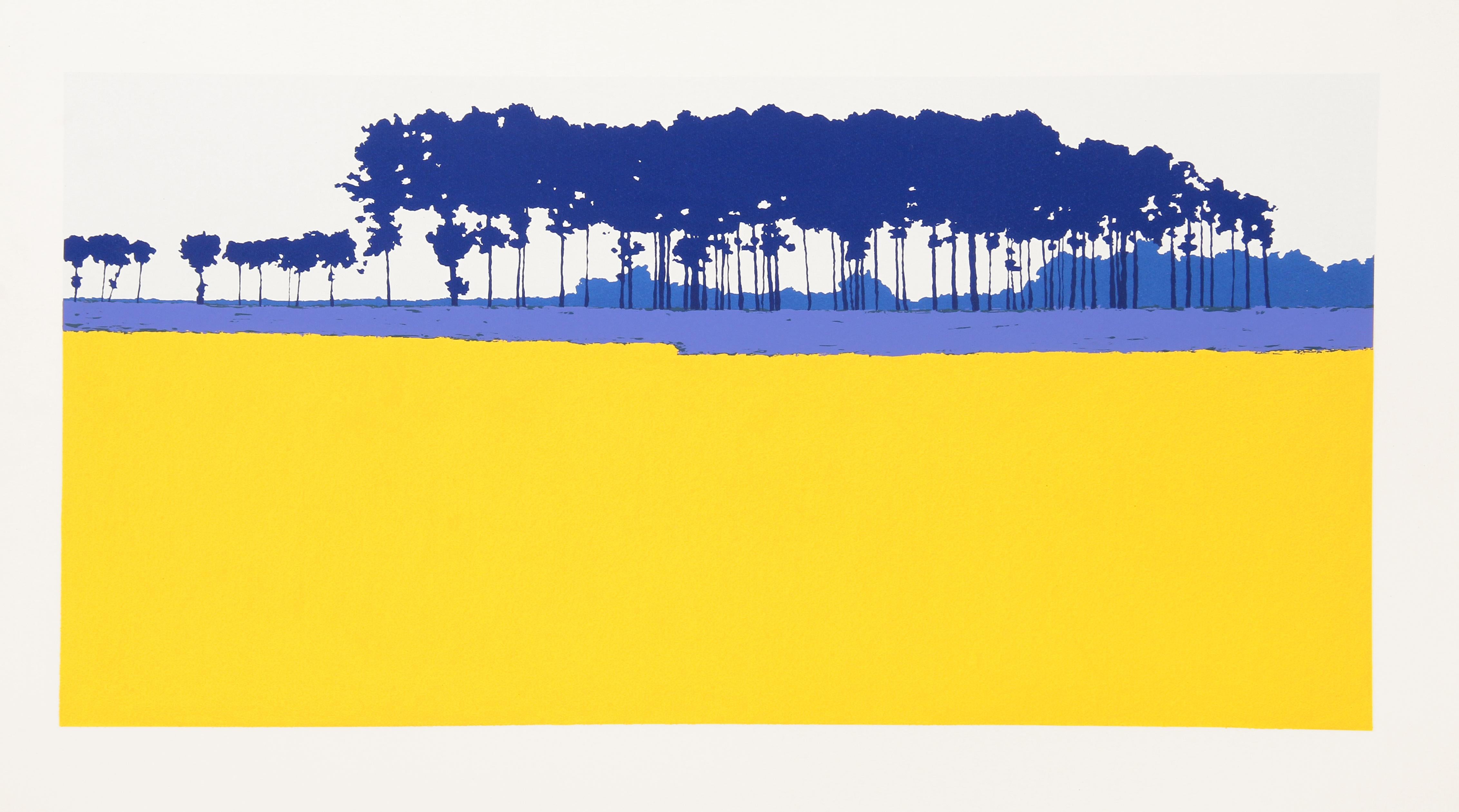 Peupliers Bleus
Daniel Riberzani, French (1942)
Date: 1979
Screenprint, signed and numbered in pencil
Edition of 300, AP 45
Image Size: 15.5 x 31 inches
Size: 20 in. x 35 in. (50.8 cm x 88.9 cm)