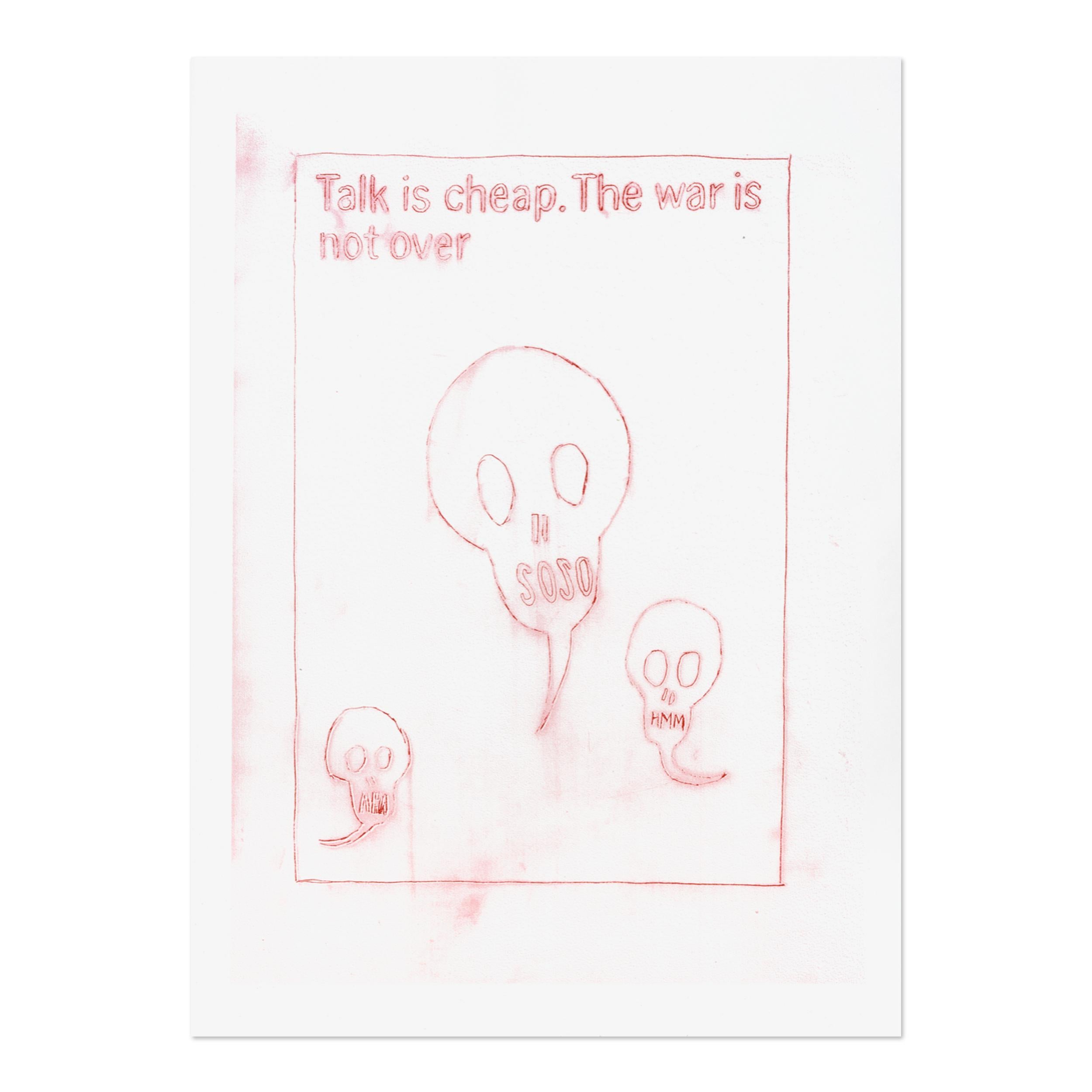 Daniel Richter (alemán, nacido en 1962)
Sin título (Hablar es barato. La guerra no ha terminado), 2013
Soporte: Serigrafía sobre papel
Dimensiones: 129,5 x 94 cm
Edición de 4: Firmada y numerada a mano
Estado: Menta