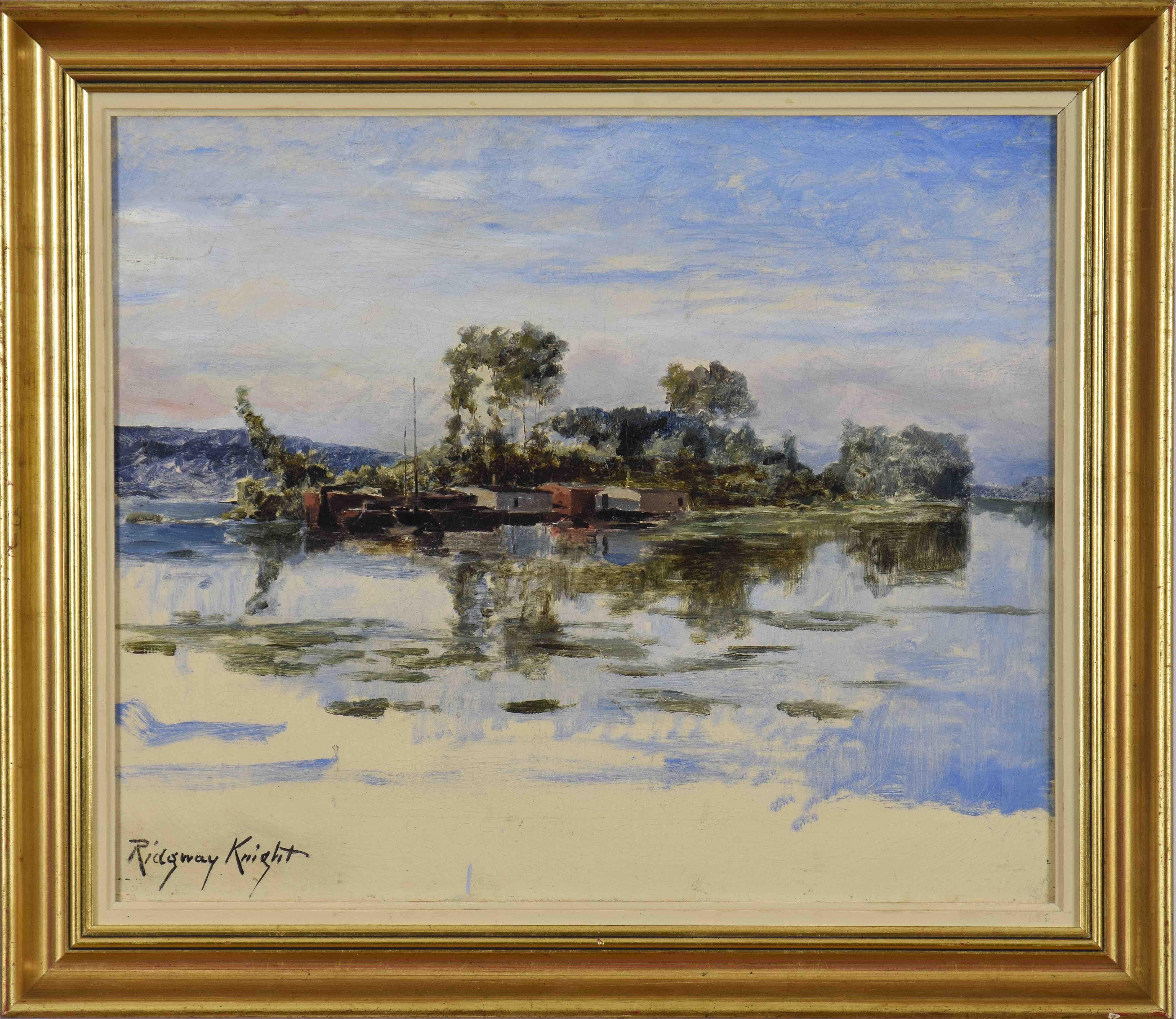 The Island, DANIEL RIDGWAY KNIGHT - American Impressionist, Realism, Landscape, - Painting by Daniel Ridgway Knight