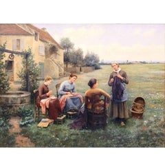 Antique Daniel Ridgway Knight, the Sewing Circle Signed 'Ridgeway Knight Paris'