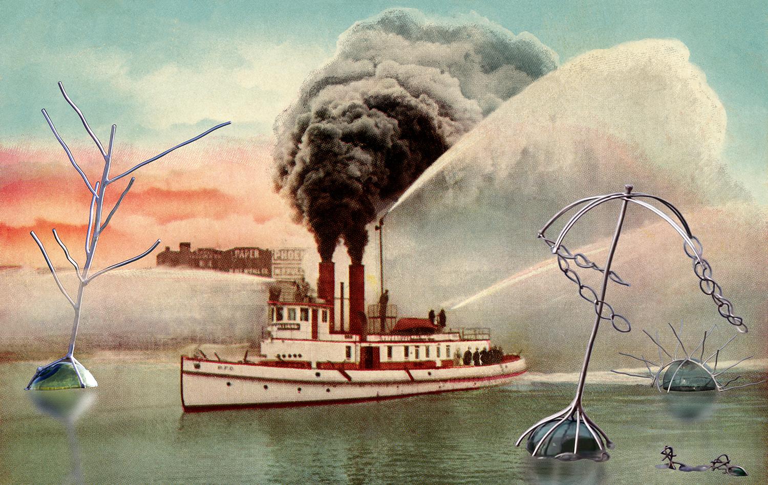 Daniel Rothbart Landscape Print – Feuerlöschboot