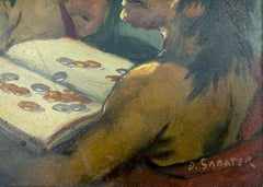 Grotesco Expresionista Escena Figural París Simbolista Pintura al Óleo Española Década de 1940