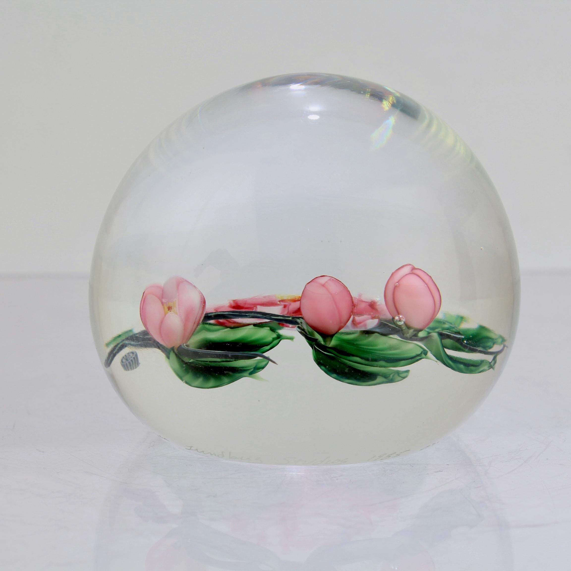 Modern Daniel Salazar Lundberg Studios Cherry Blossom Art Glass Paperweight For Sale