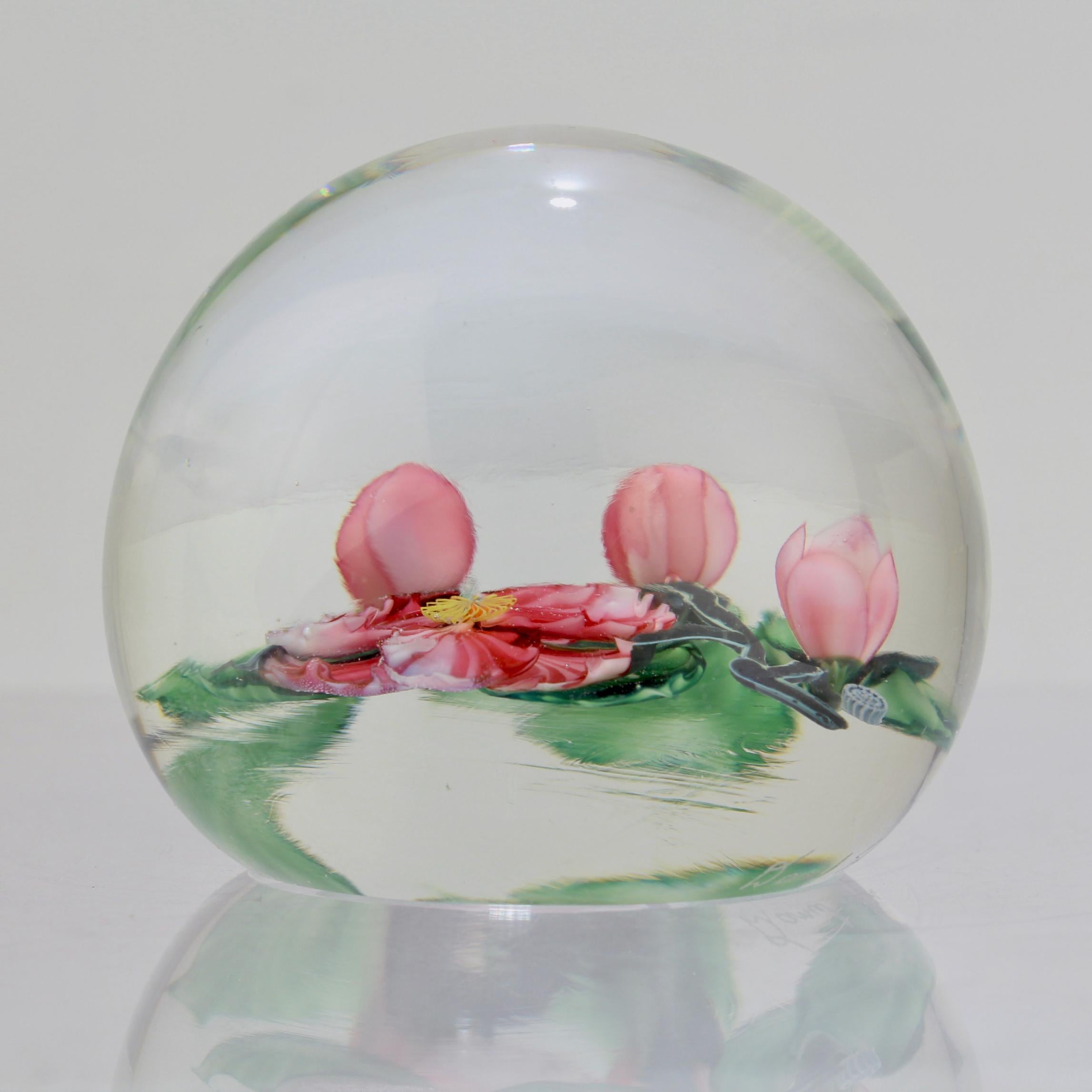 American Daniel Salazar Lundberg Studios Cherry Blossom Art Glass Paperweight For Sale