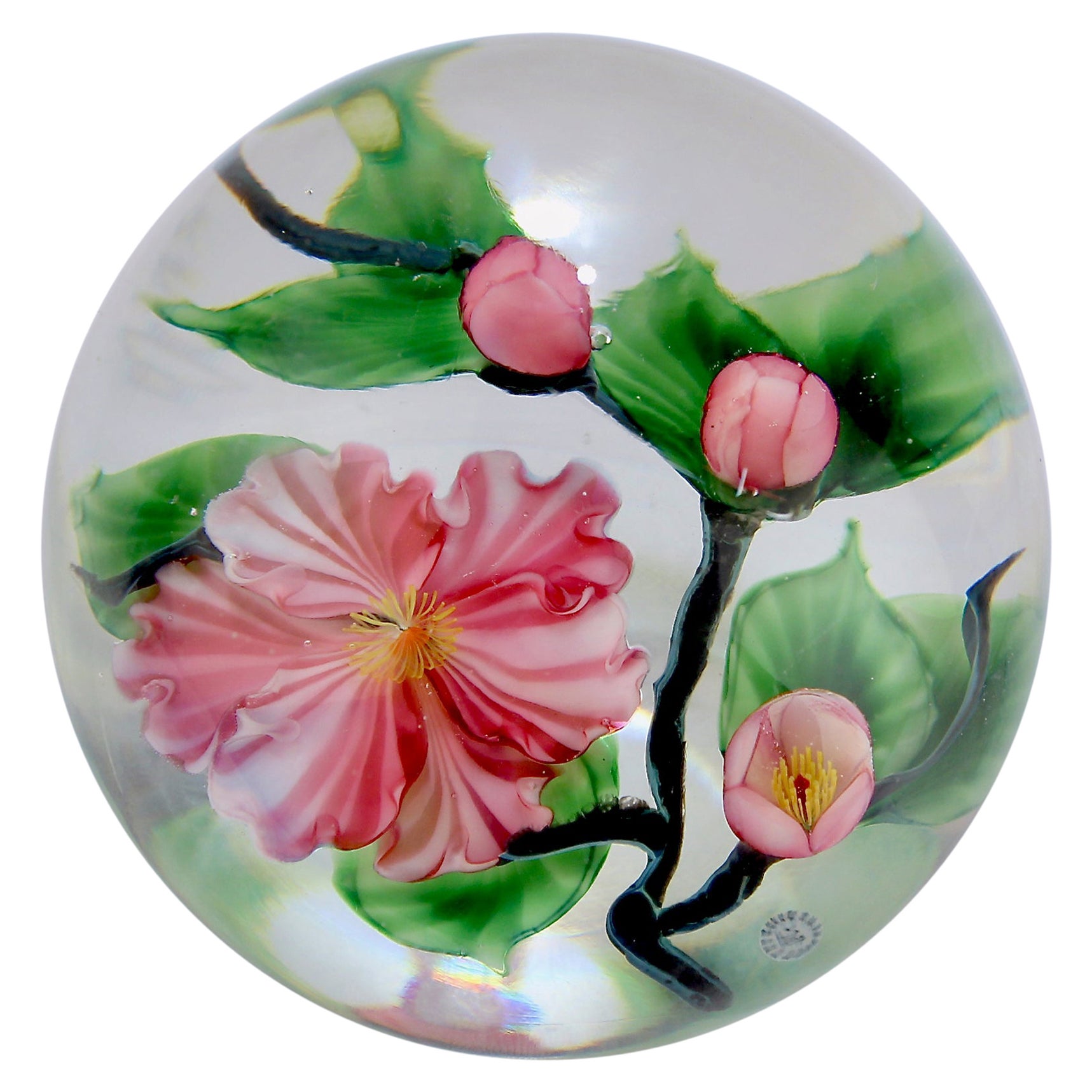 Daniel Salazar Lundberg Studios Cherry Blossom Art Glass Paperweight